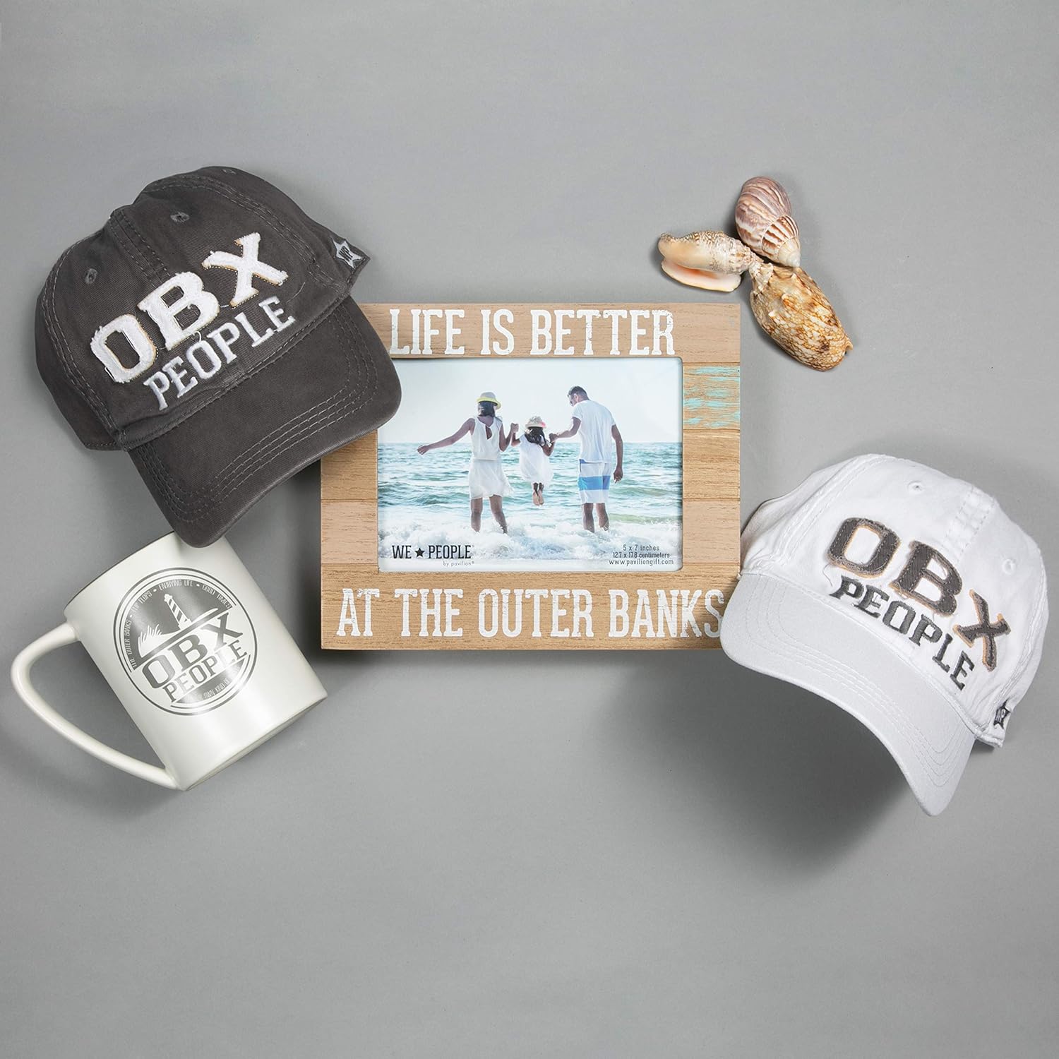 Pavilion Gift Company Taza de café gris y crema de 18 oz OBX People