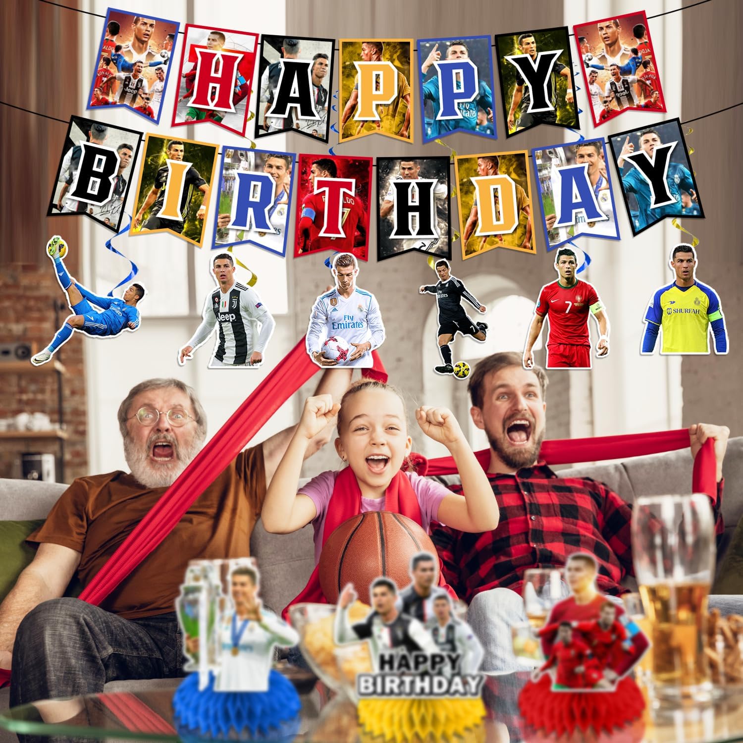 28 decoraciones de fiesta de estrella de fútbol, juego de decoraciones de fiesta de cumpleaños de estrella de fútbol 3D, incluye decoración de