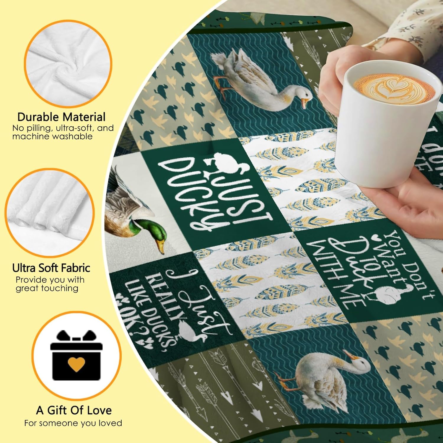 Manta de pato mallardo, ultra suave y acogedora para niños pequeños, mujeres y hombres, bonita manta de pato para sofá y cama, regalos de pato al