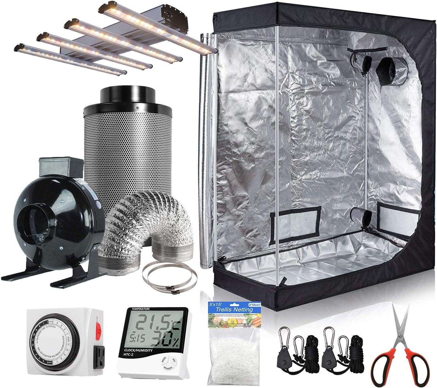 Invernadero pequeño para cultivo hidropónico de plantas de interior, con luz LED de 240 W para crecimiento de las plantas, incluye kit con filtro de