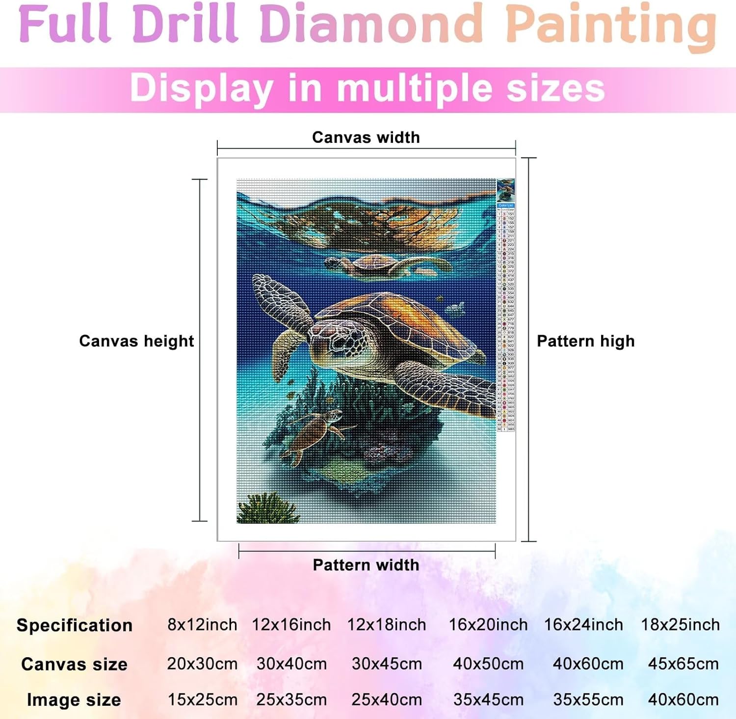 Champi Kit de pintura de diamantes para adultos, arte de diamantes de animales de tortuga marina para niños, arte de diamantes de coral de animales
