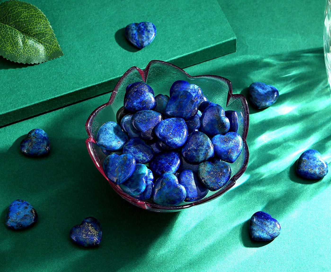 QINJIEJIE 20 piedras de corazón de lapislázuli cristales a granel en forma de amor en forma de piedra de preocupación corazón roca bolsillo piedras