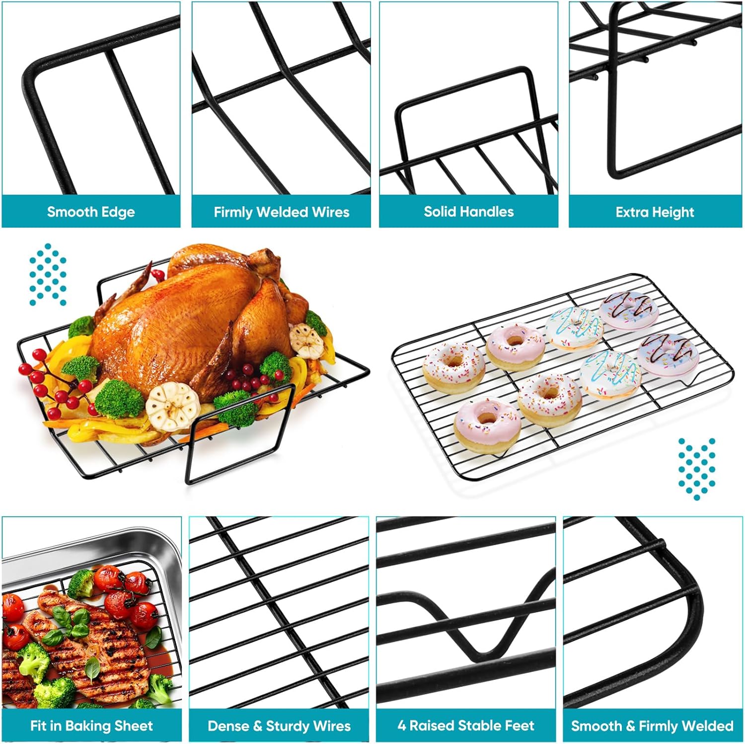 TeamFar Sartén para asar, sartén antiadherente de 15 pulgadas para brownie para lasaña profunda con estante en forma de V y estante de enfriamiento,