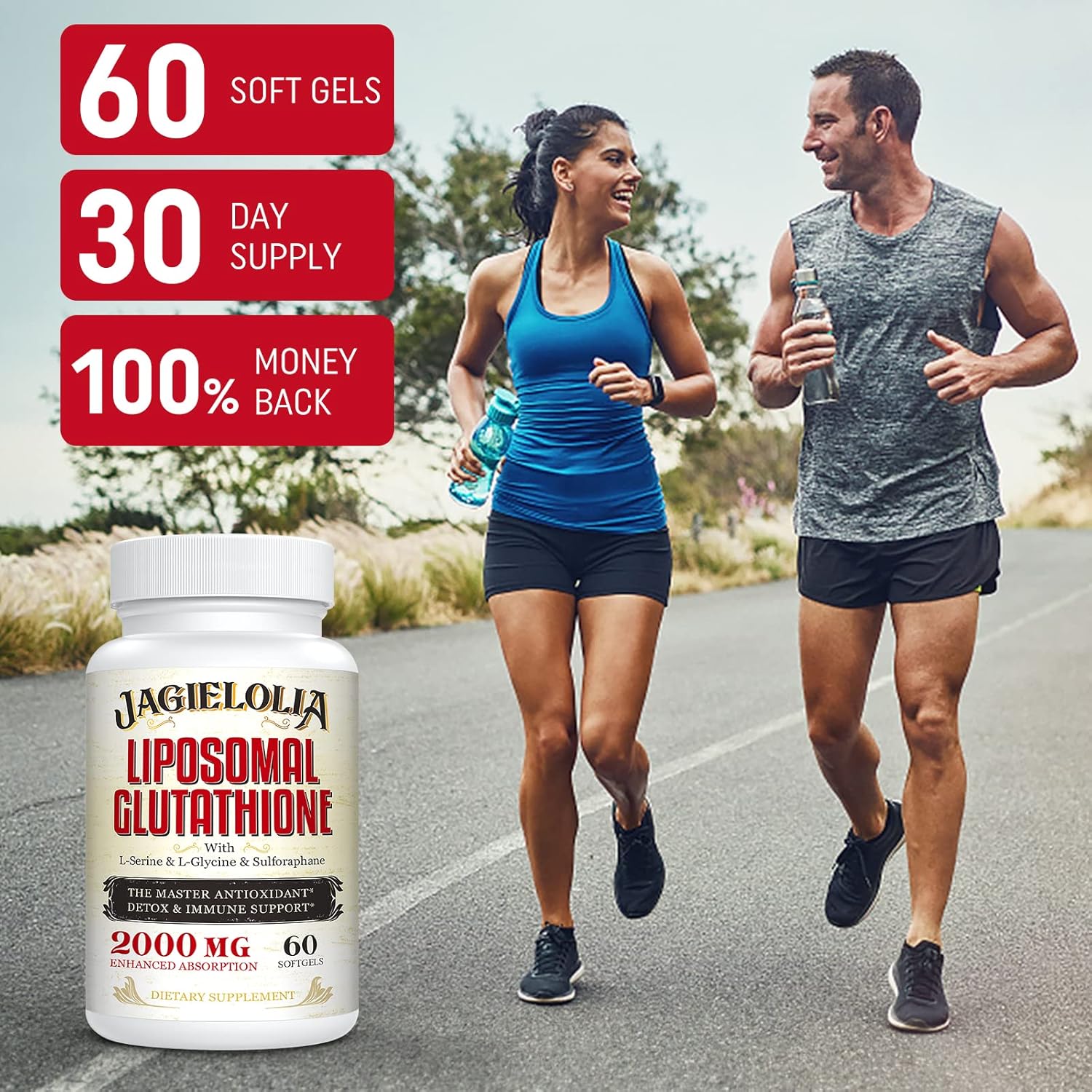 Glutatión liposomal 2000 mg con L-serina, L-glicina y sulforafano  Formulación única de L-glutatión activo para mejorar la absorción  Domina