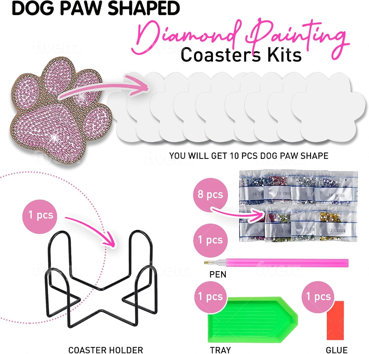 10 posavasos de pintura de diamantes  Posavasos de arte de diamante  Pintura de diamante de pata de perro  Regalo perfecto para amantes de perros,