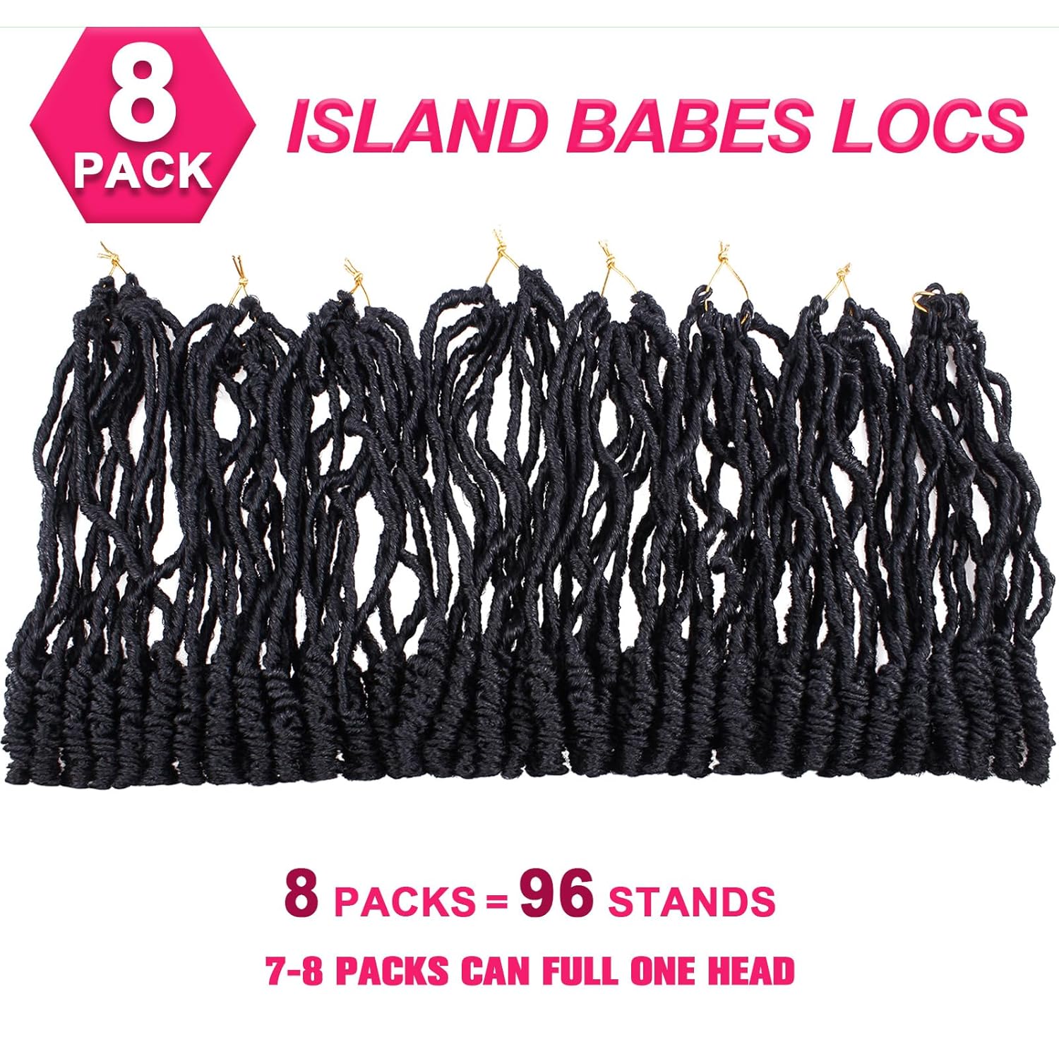 COOKOO Rastas de ganchillo de 12 pulgadas, 8 paquetes de trenzas de ganchillo de color negro natural pretrenzado suave con nudos cortos, extensiones