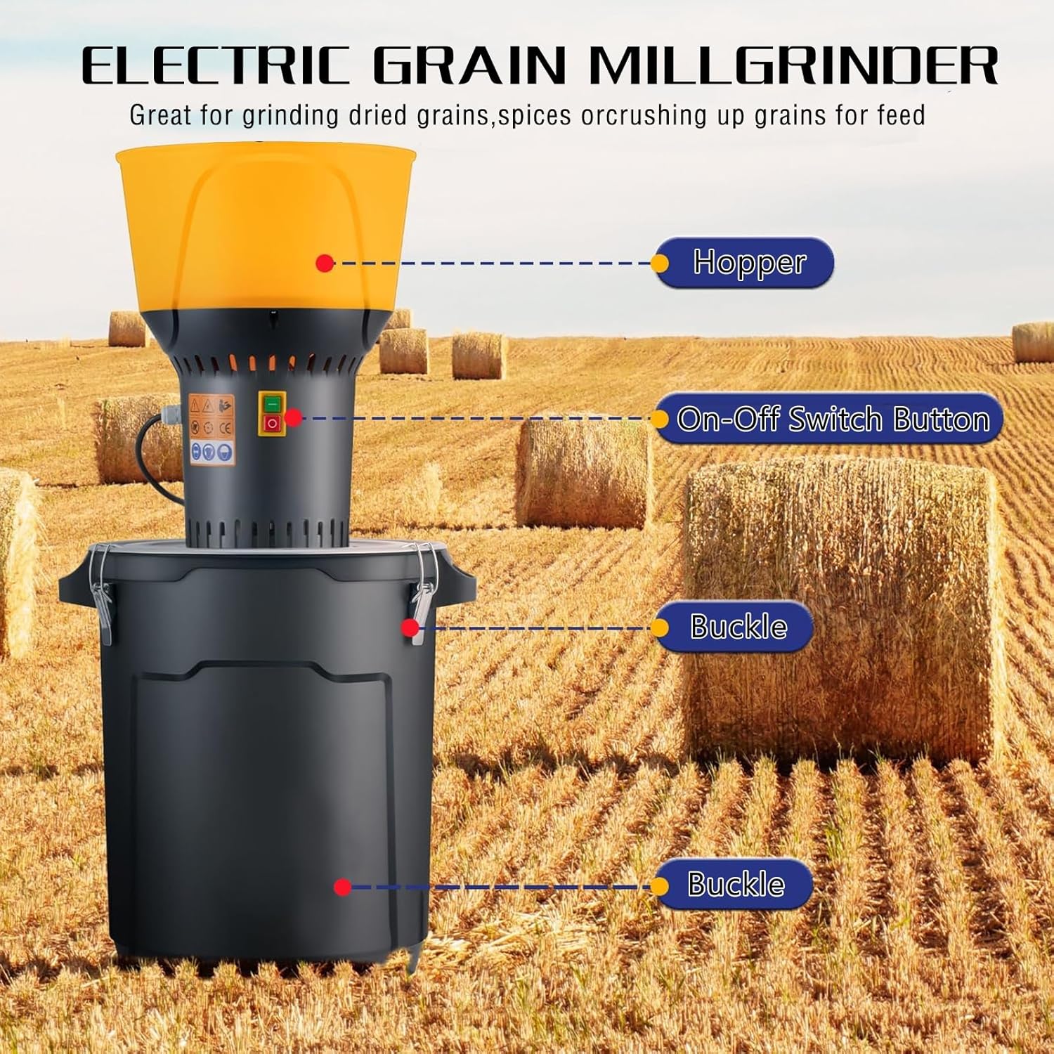 Molinillo eléctrico de maíz, molinillo de grano seco de 6.6 galones, molinillo eléctrico, molinillo de granos, molinillo de cereales, molinillo de