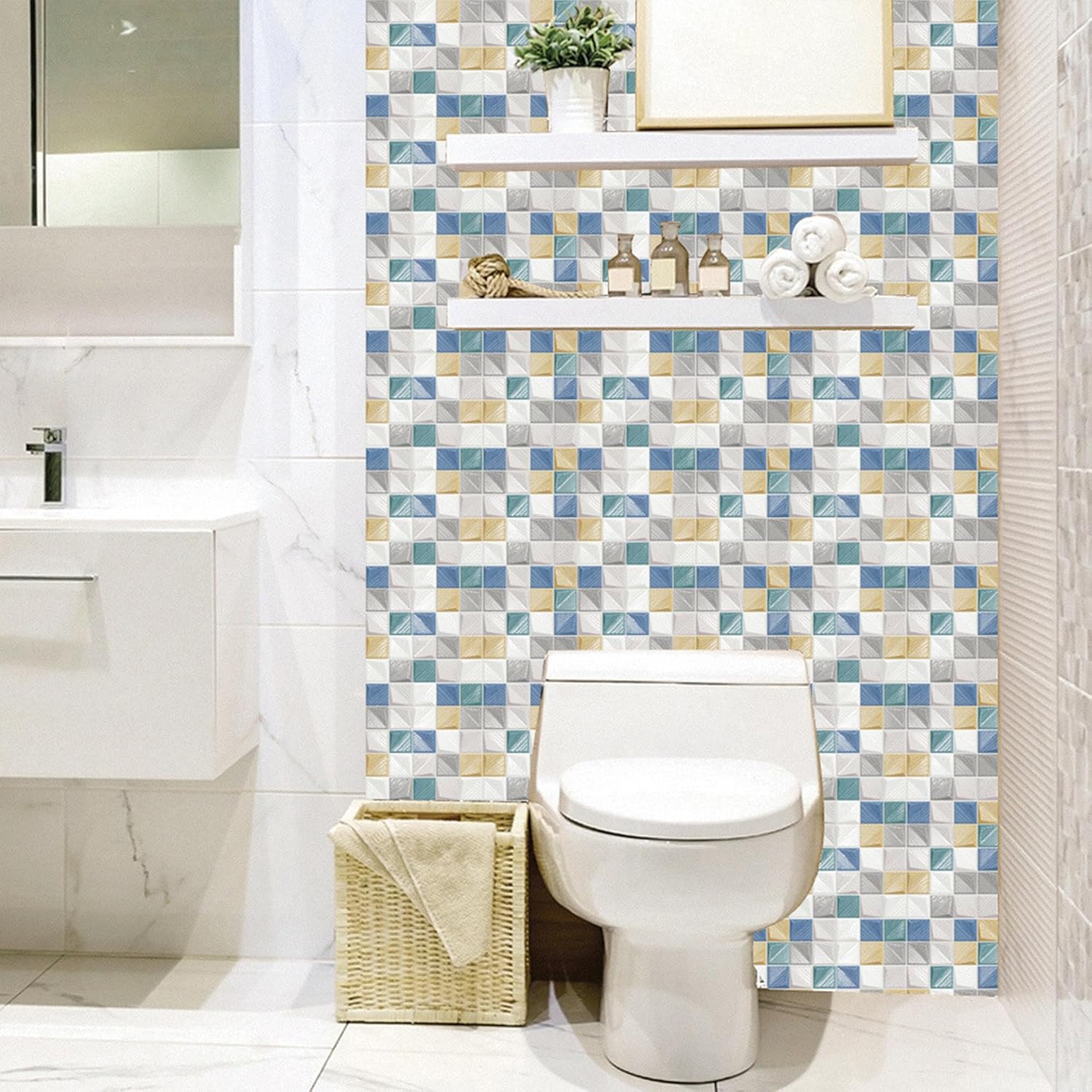 20 calcomanías para azulejos en muro para despegar y pegar, 4 x 4 pulgadas (3.9 x 3.9 in), decoración marroquí, autoadhesivas, impermeables, para