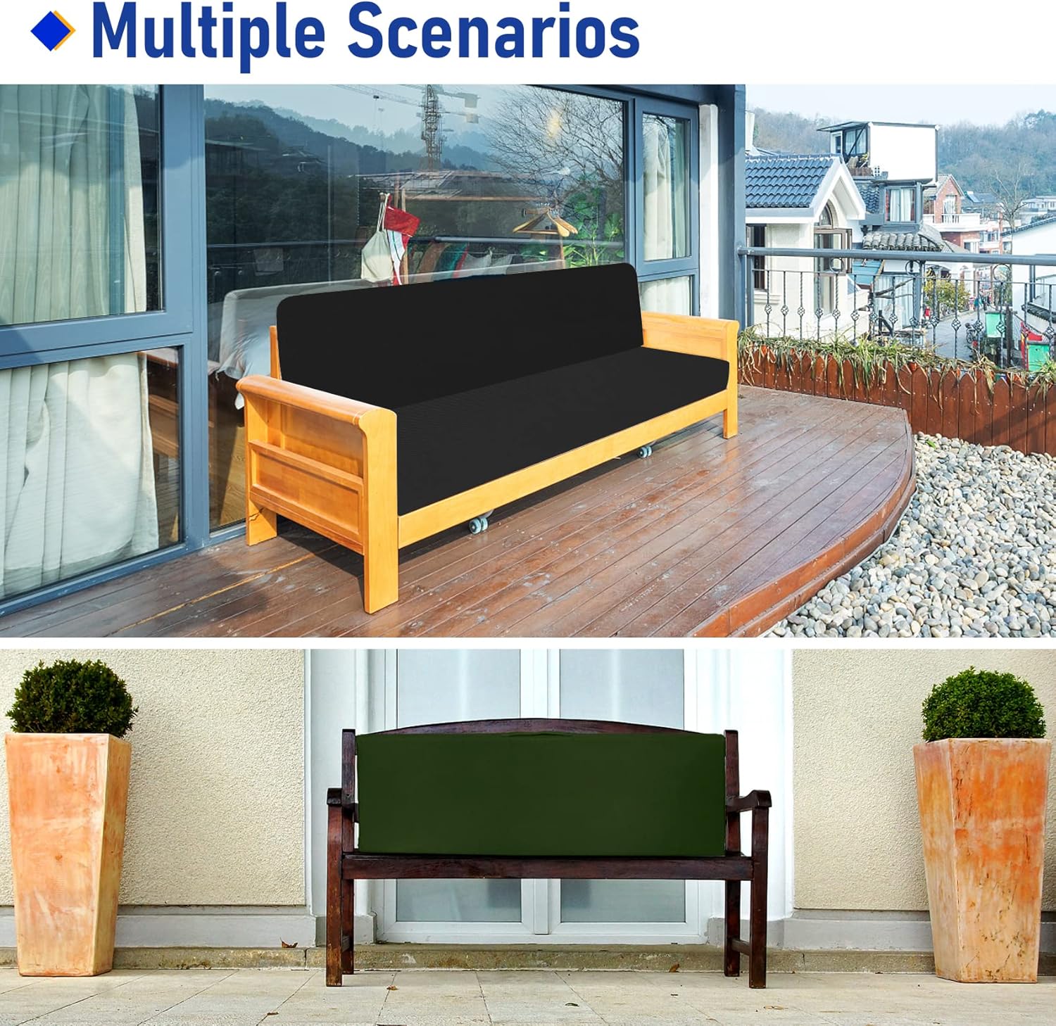 ROFIELTY Cojines de banco para exteriores. Cojines de asiento de 42 x 16 pulgadas, cojín de asiento y respaldo de doble propósito, cojines de sofá