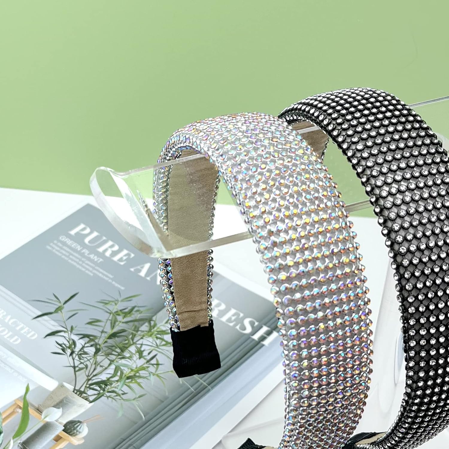 Bigfety Soporte para diadema de acrílico, paquete de 2 soportes organizadores transparentes para la cabeza, almacenamiento de accesorios para el