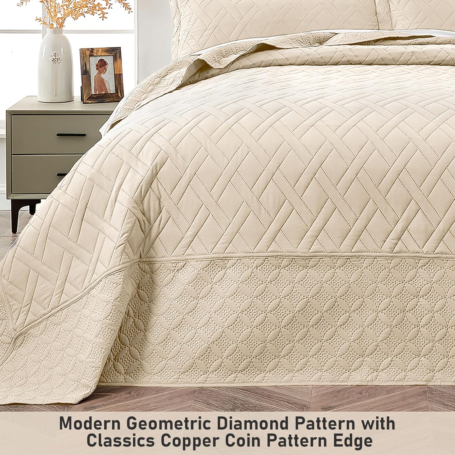 Qucover Colcha de tamaño California King, 3 piezas de acolchado ultrasónico de microfibra suave de 120 x 118 pulgadas, colcha King extragrande de