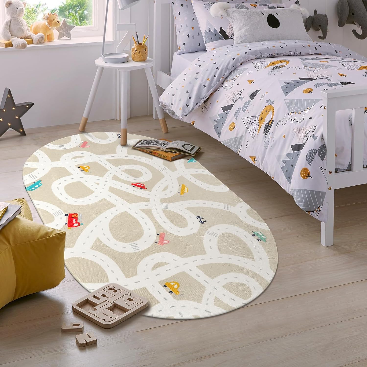 Alfombra pequeña para habitación de niños, alfombra de carretera lavable de 3 x 5 pies para guardería de bebé, alfombra antideslizante para sala de