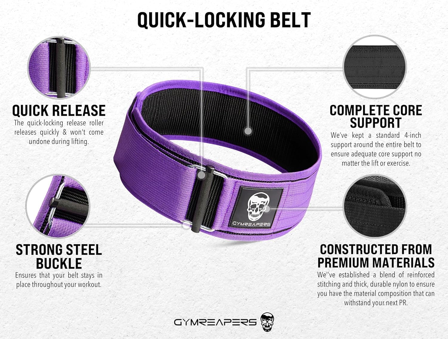 Gymreapers – Cinturón de levantamiento de pesas de cierre rápido para entrenamiento funcional, neopreno de 4 pulgadas con hebilla de metal, soporte