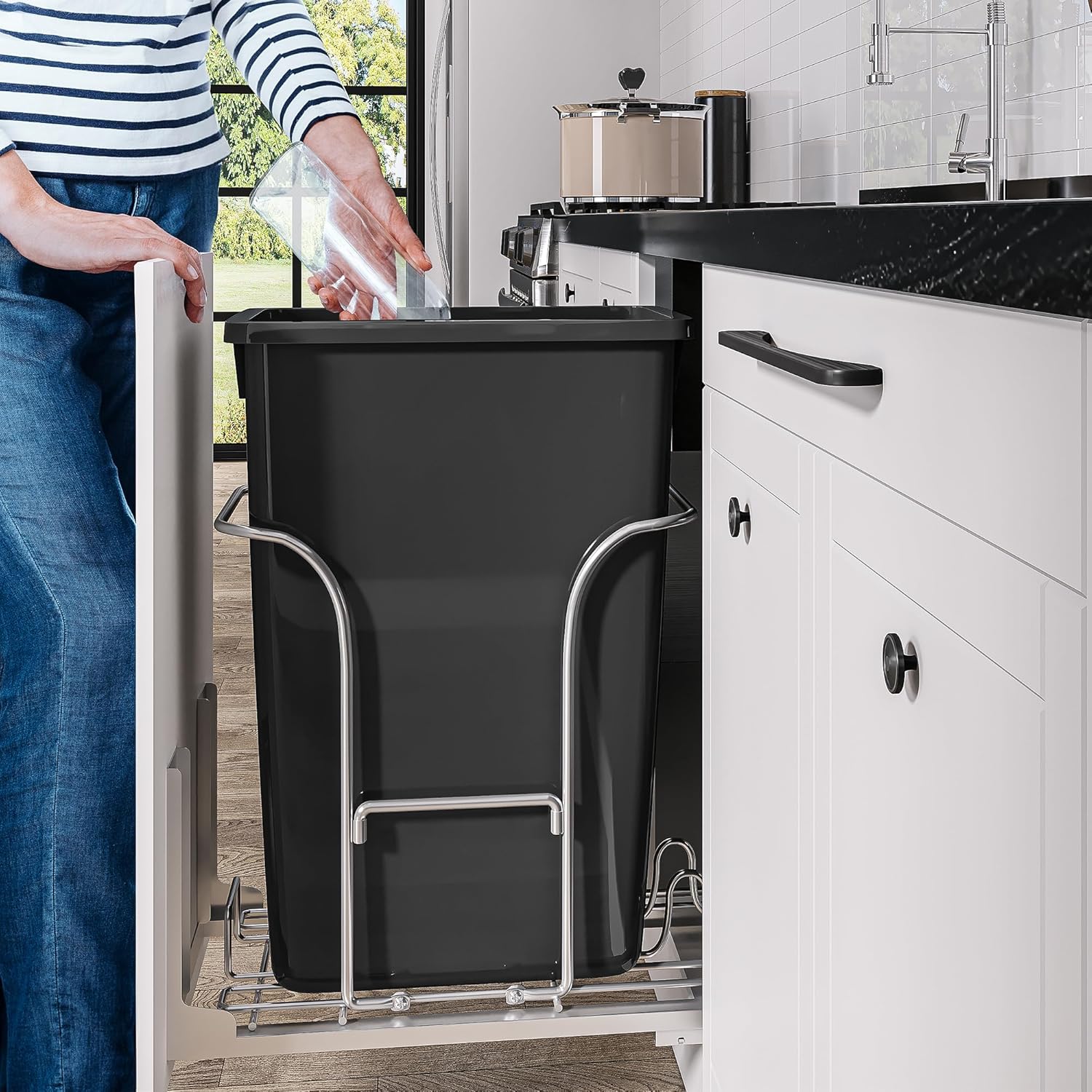 YITAHOME Contenedor de basura extraíble de 43 cuartos de galón (XL) con tapa para armarios mínimos de 14.2 pulgadas de ancho x 22.2 pulgadas de