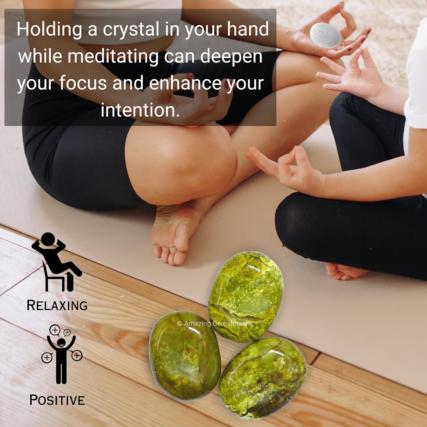 Amazing Gemstone Piedra de palma de ópalo verde, piedra de preocupación de masaje de bolsillo para equilibrio natural de chakras corporales,