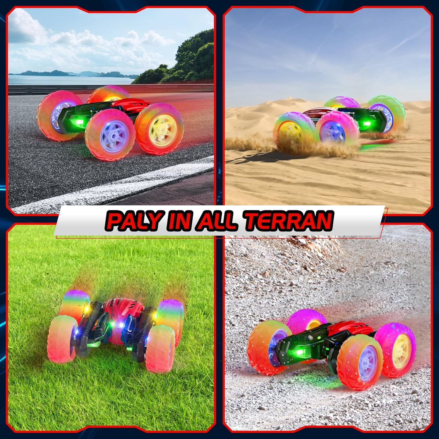 Coche de control remoto, auto de carreras RC giratorio de 360 con luz para la rueda de los faros, rollo de doble cara de 2.4Ghz 4WD Rock Crawler,