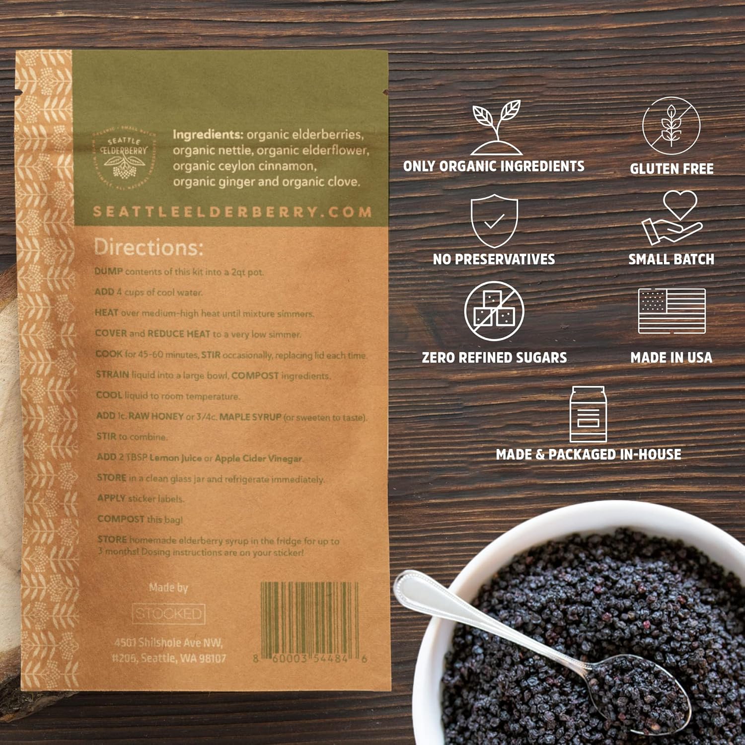 Seattle Elderberry Kit de bricolaje de apoyo estacional haz un delicioso jarabe de suplemento de hierbas sin gluten con potentes beneficios para la