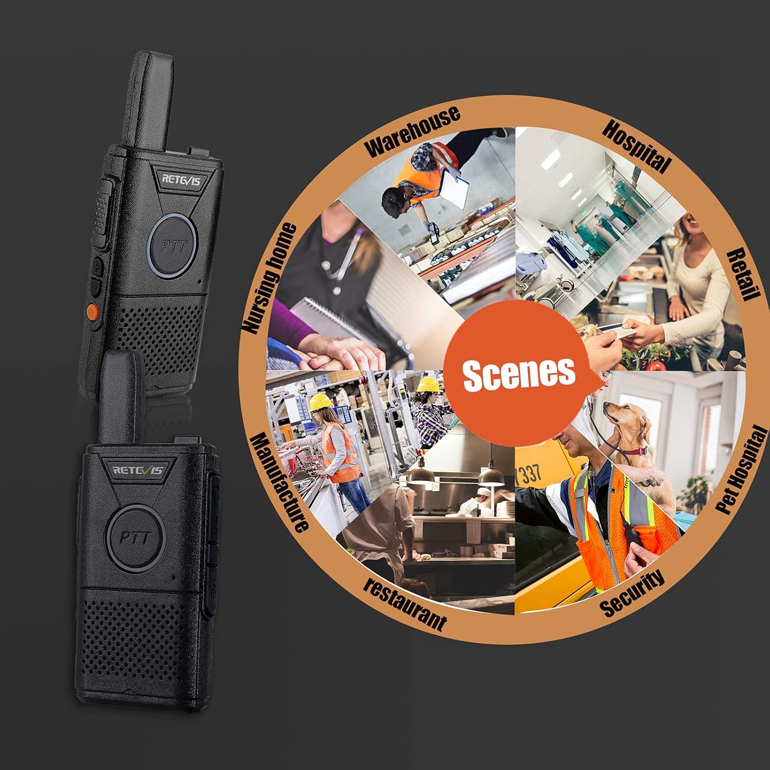 Retevis Walkie talkies RT18 – Paquete de 20 radios de 2 vías, Walkie Talkies de largo alcance, PTT dual, cable de carga USB 2 en 1, VOX, clip de
