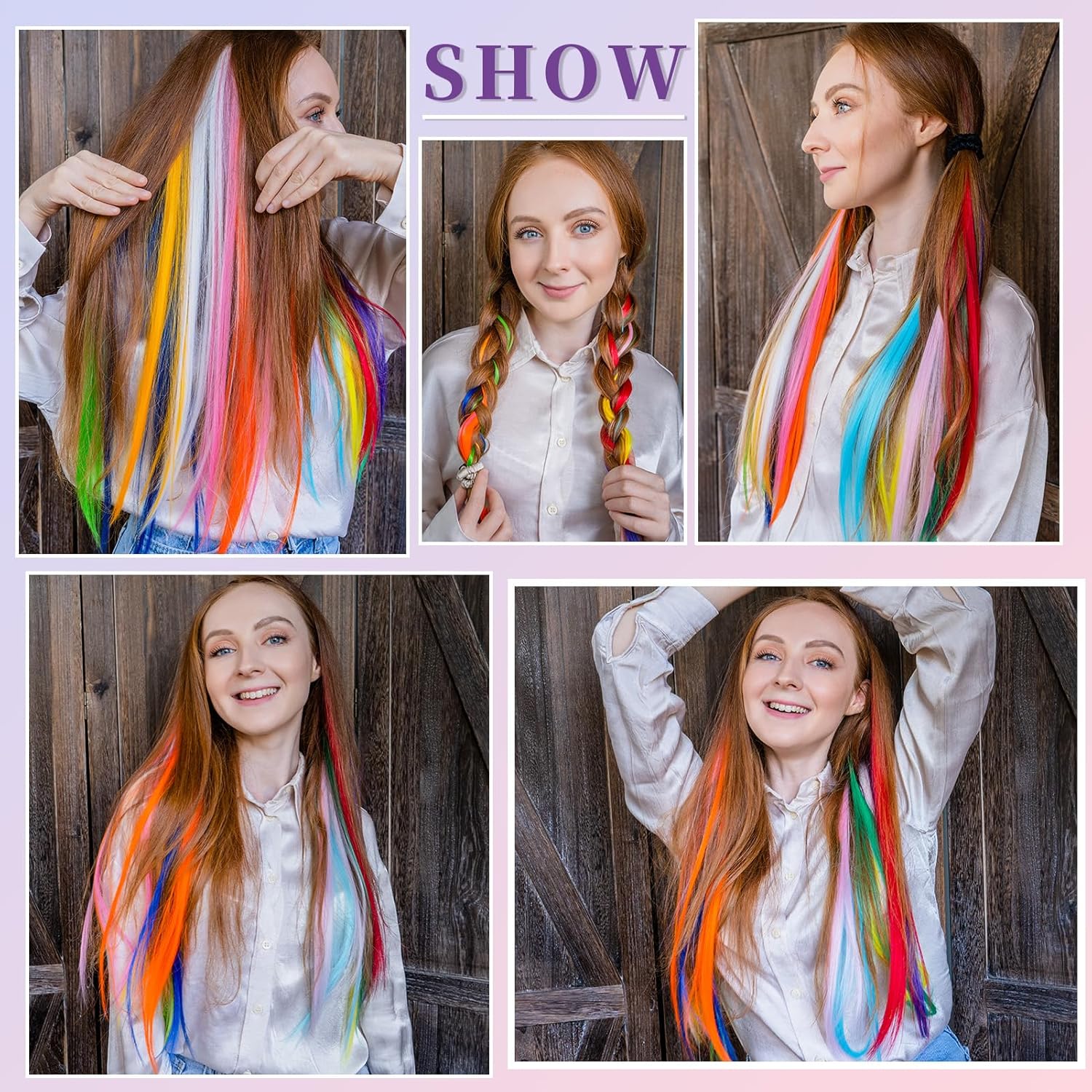 Extensiones de cabello de colores 12 piezas de 24 pulgadas con clip, arco iris, multicolor, para fiesta, largo, lacio, sintético, para mujeres,