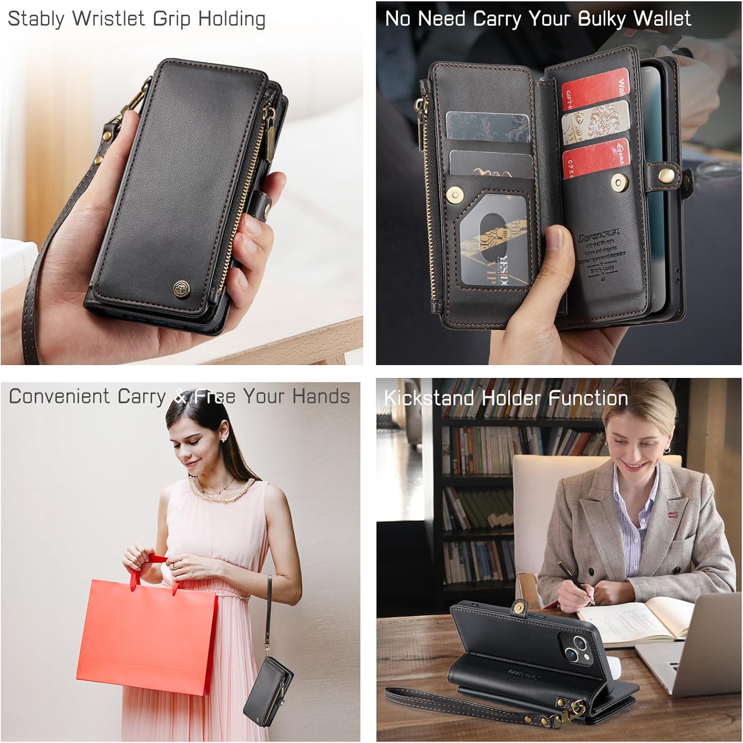 Defencase Funda para iPhone 13, bloqueo RFID para iPhone 13, funda tipo cartera para mujeres y hombres con soporte para tarjeta de crédito, bolsillo