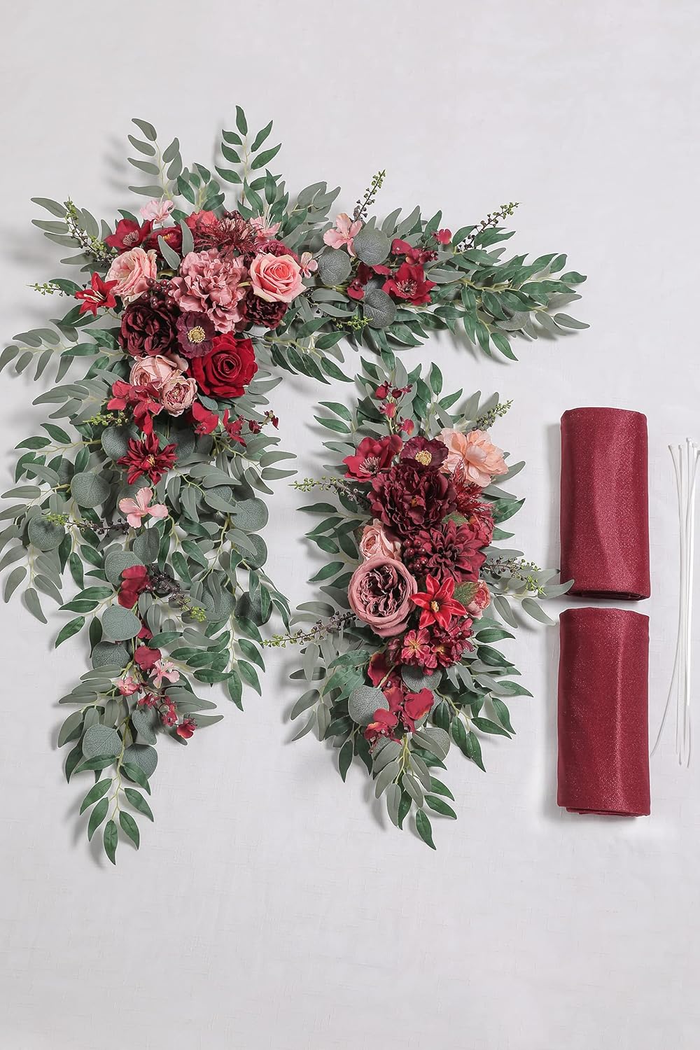 Serra Flora Juego de guirnalda de flores para arco de boda con cortinas (paquete de 4)  2 arreglos florales artificiales con 2 cortinas para