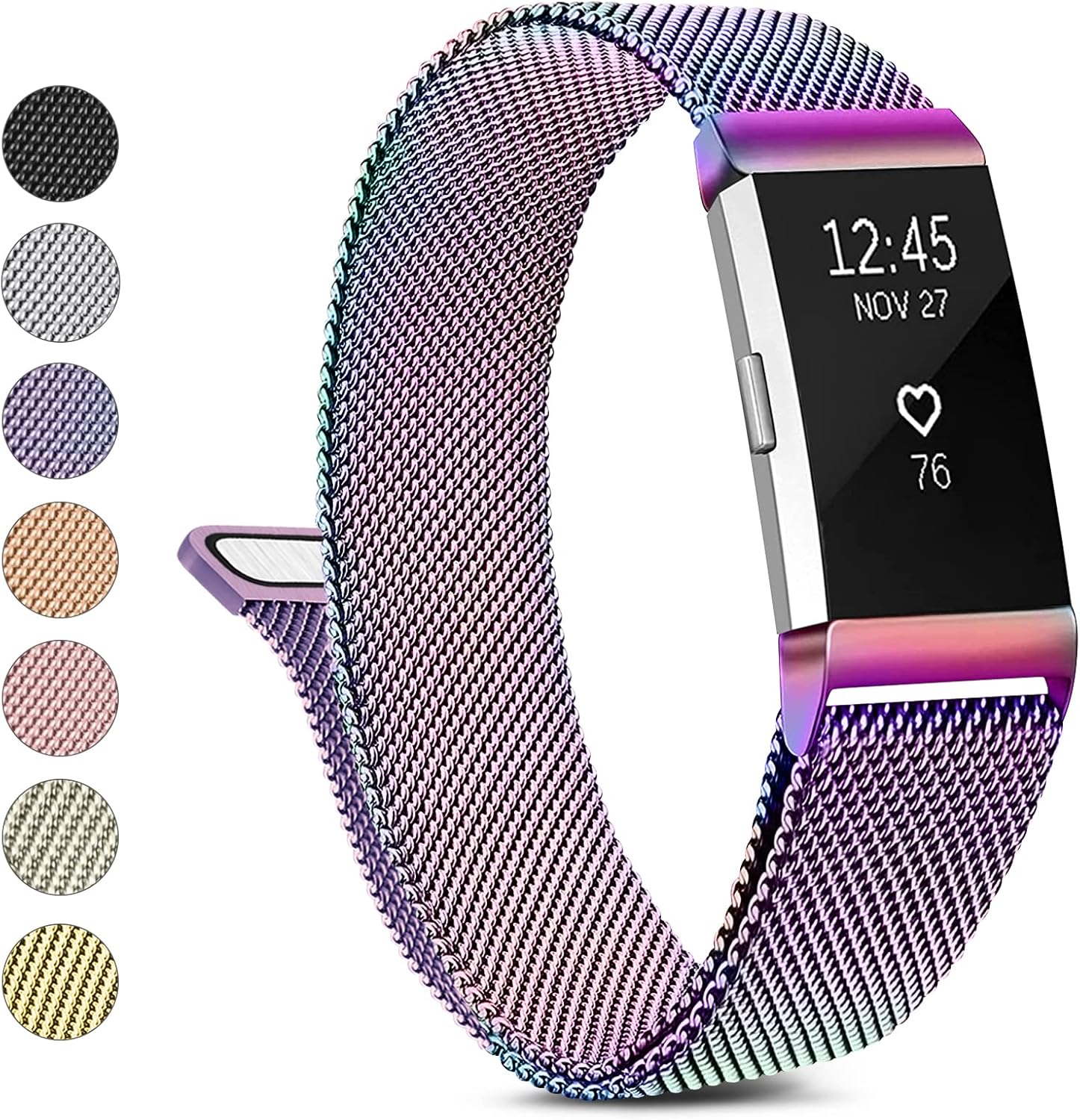 Correa de metal compatible con Fitbit Charge 2 bandas para mujeres y hombres, correa de repuesto ajustable de malla de acero inoxidable para Fitbit