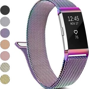 Correa de metal compatible con Fitbit Charge 2 bandas para mujeres y hombres, correa de repuesto ajustable de malla de acero inoxidable para Fitbit Correa de metal compatible con Fitbit Charge 2 bandas para mujeres y hombres, correa de repuesto ajustable de malla de acero inoxidable para Fitbit