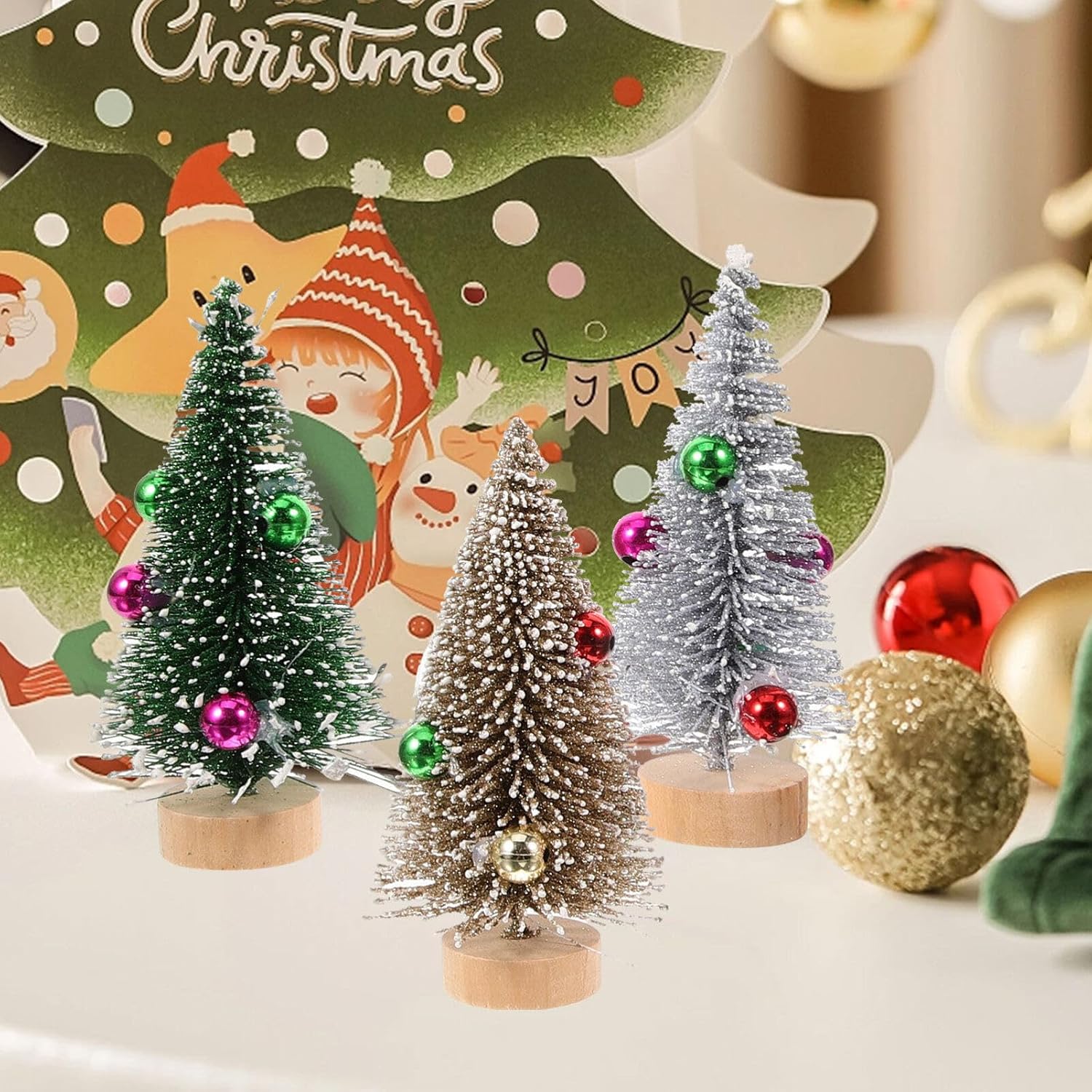 EXCEART 12 piezas de decoración del hogar árboles de Navidad en miniatura, suministros de Navidad, mini árbol de fiesta, decoración de escena,