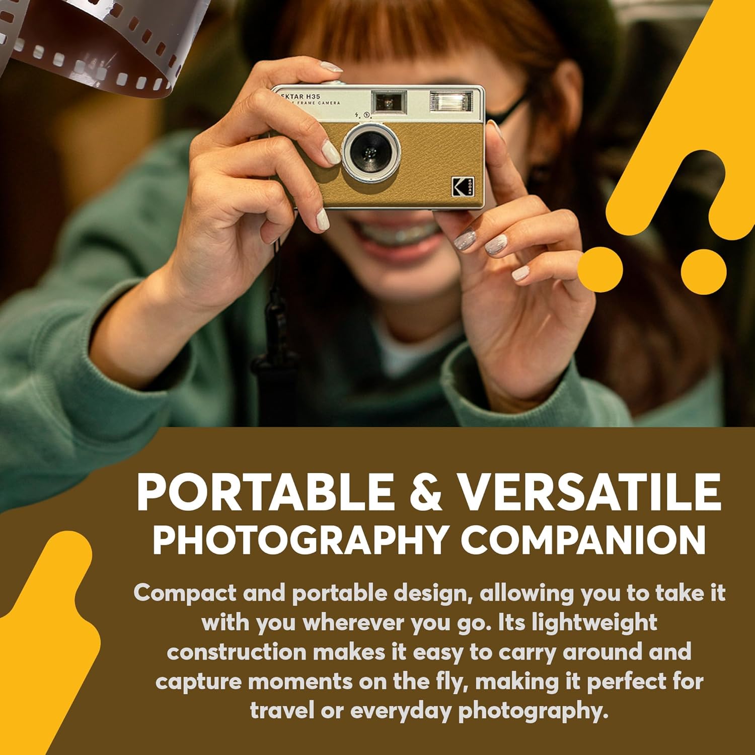 USEFILL5 – Cámara de película reutilizable de 1.378 in, incluye cámaras de película Kodak Ektar H35, estuche de película de color negro arena para 5