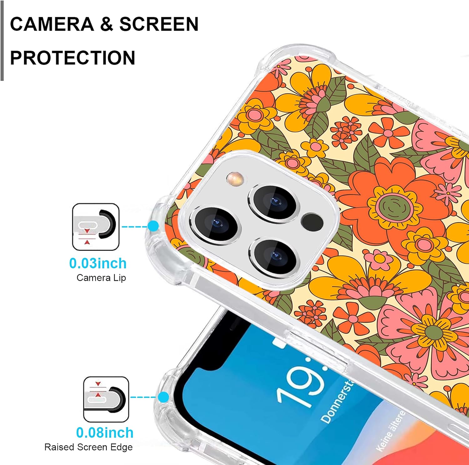 Dawjeg Funda de flores retro Groovy compatible con iPhone 15 Pro Max, funda floral hippie de los años 70 para iPhone 15 Pro Max, funda protectora