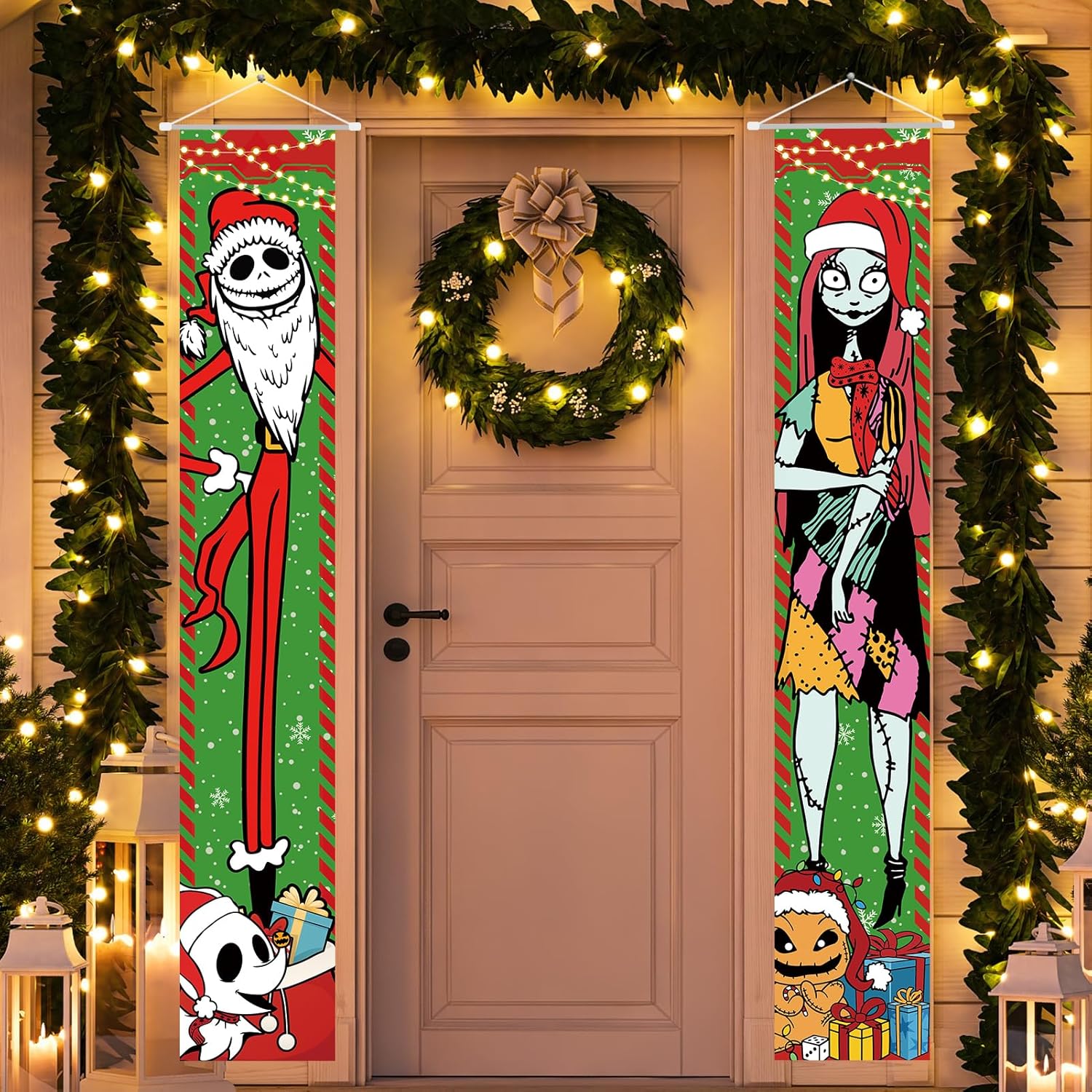 Jack Sally Banners – Letreros para porche, decoración de Navidad, pesadilla, decoración de Navidad, fiesta al aire libre