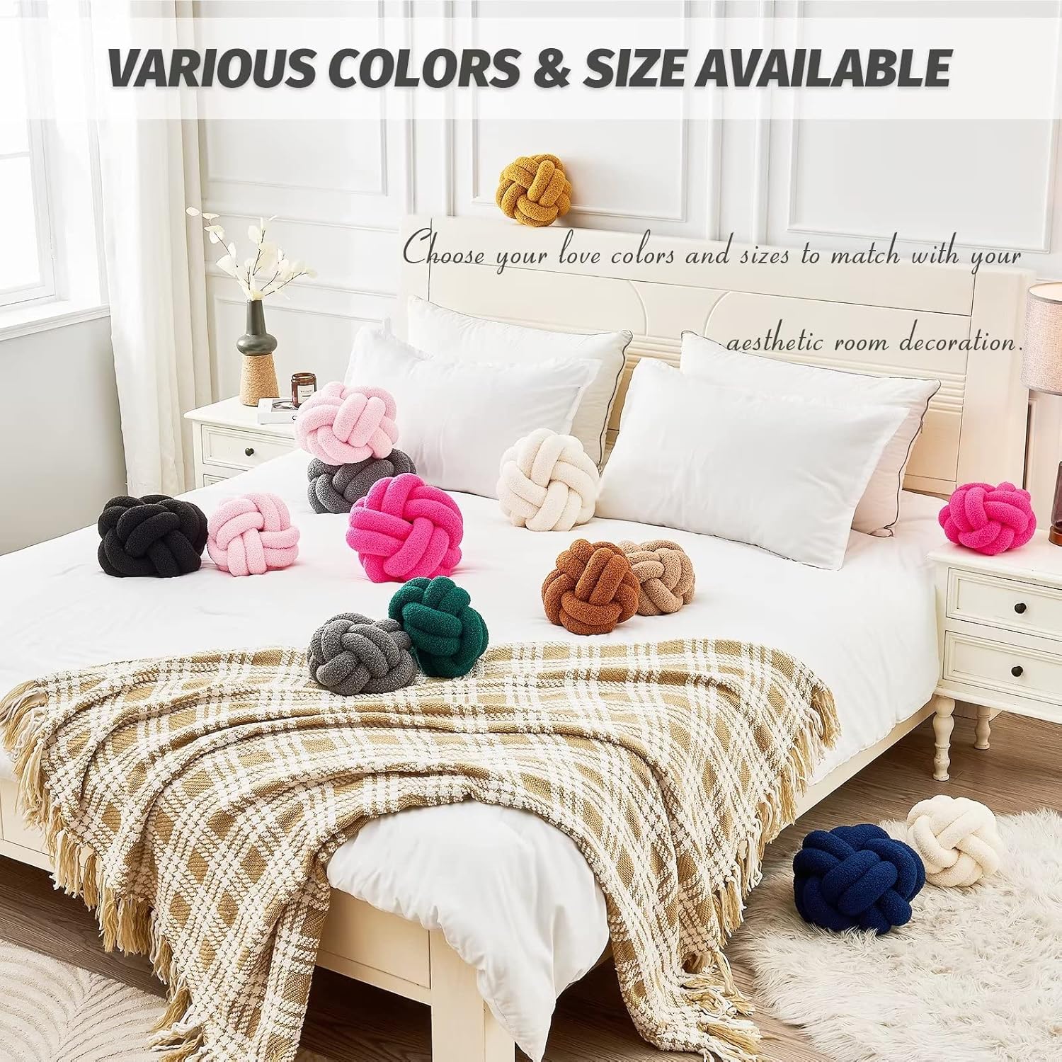 Uvvyui Bola de almohada de nudo, suave color gris oscuro, para decoración del hogar, almohada redonda de felpa hecha a mano, almohadas decorativas