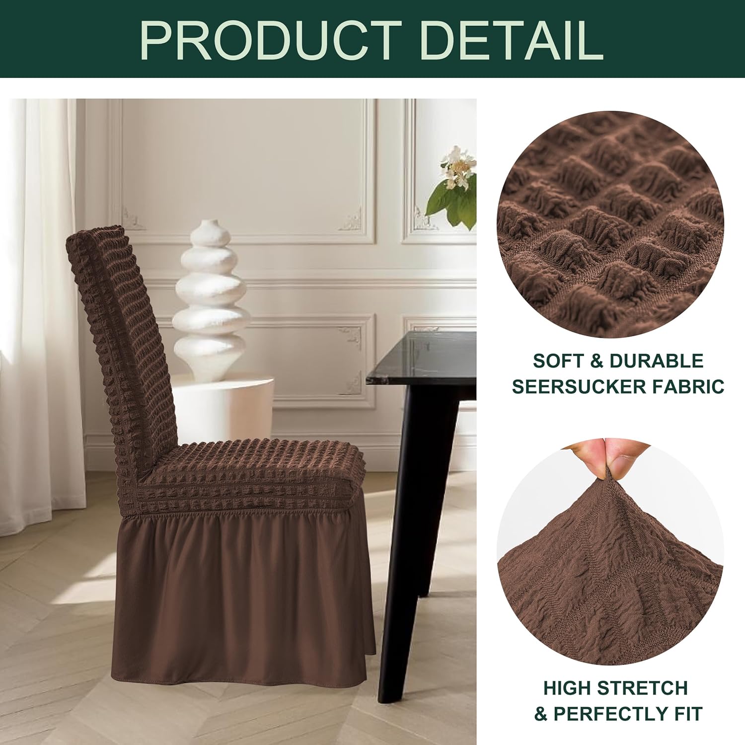Chun yi – Funda elástica universal para silla de comedor, fácil de ajustar, con falda, extraíble, lavable, anti-suciedad, protector de muebles para