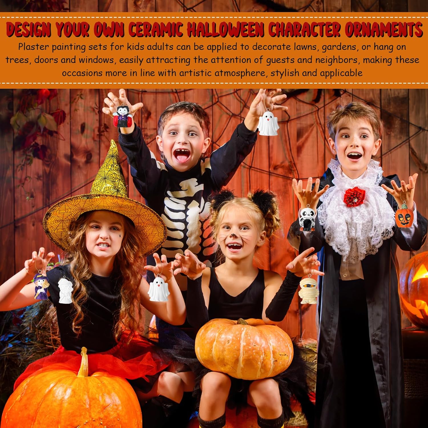 Glimin Juego de 24 piezas de cerámica de Halloween para pintar tu propio kit de calabazas sin pintar, fantasma, yeso a granel, figuras pintables