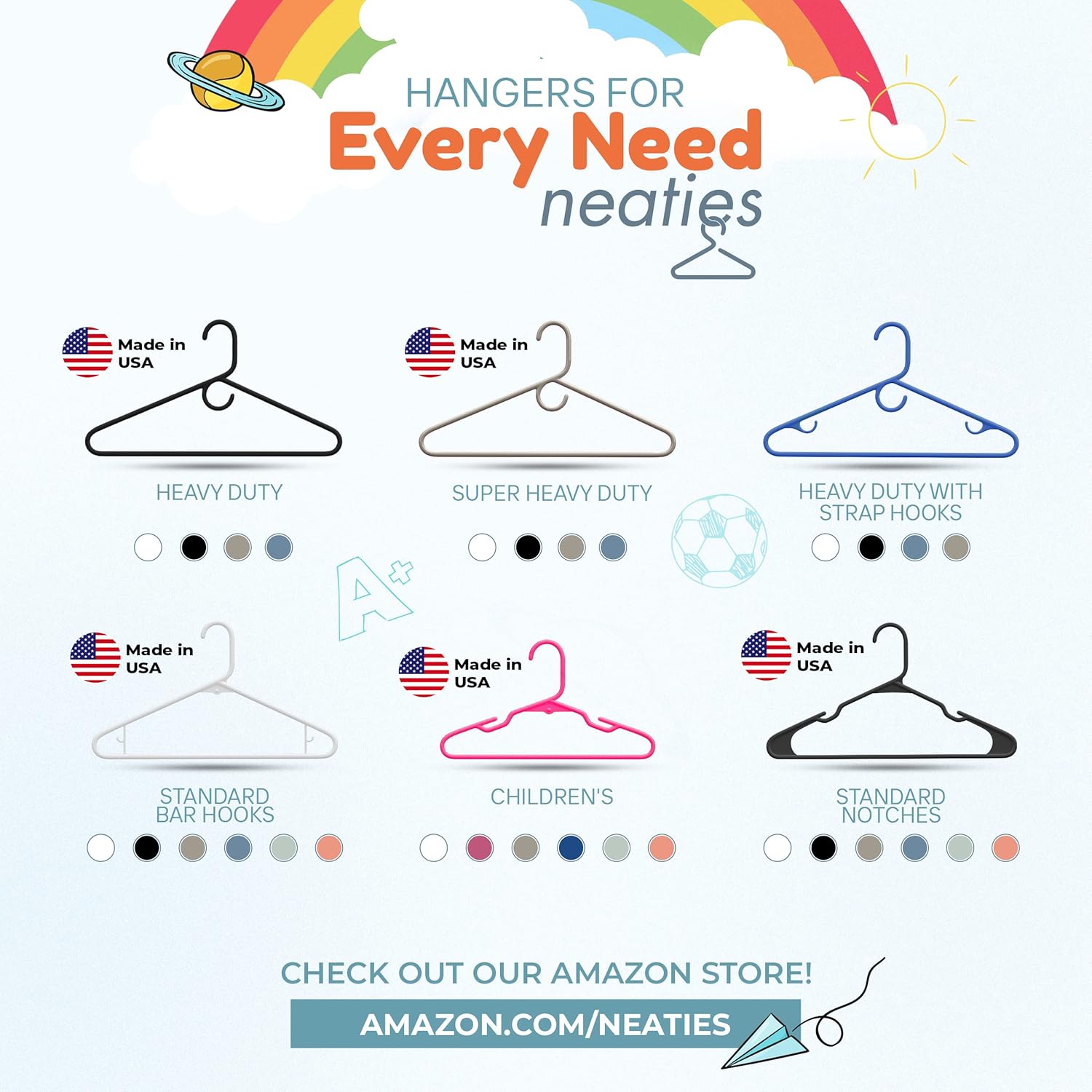 Paquete de 10 perchas para bebés fabricadas en Estados Unidos  Perchas para niños para ropa infantil, trajes y ropa para niños pequeños  Paquete de
