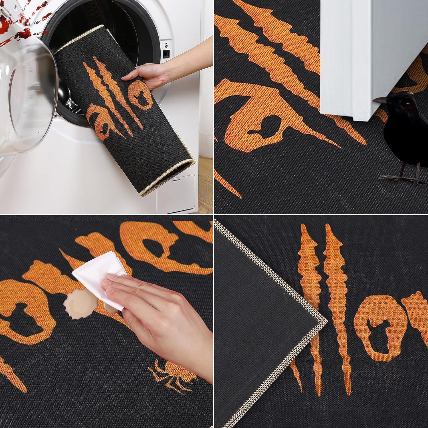 CAROMIO Tapete decorativo de bienvenida con estampado de letras de Halloween, tapete antideslizante para interiores y exteriores, alfombra de