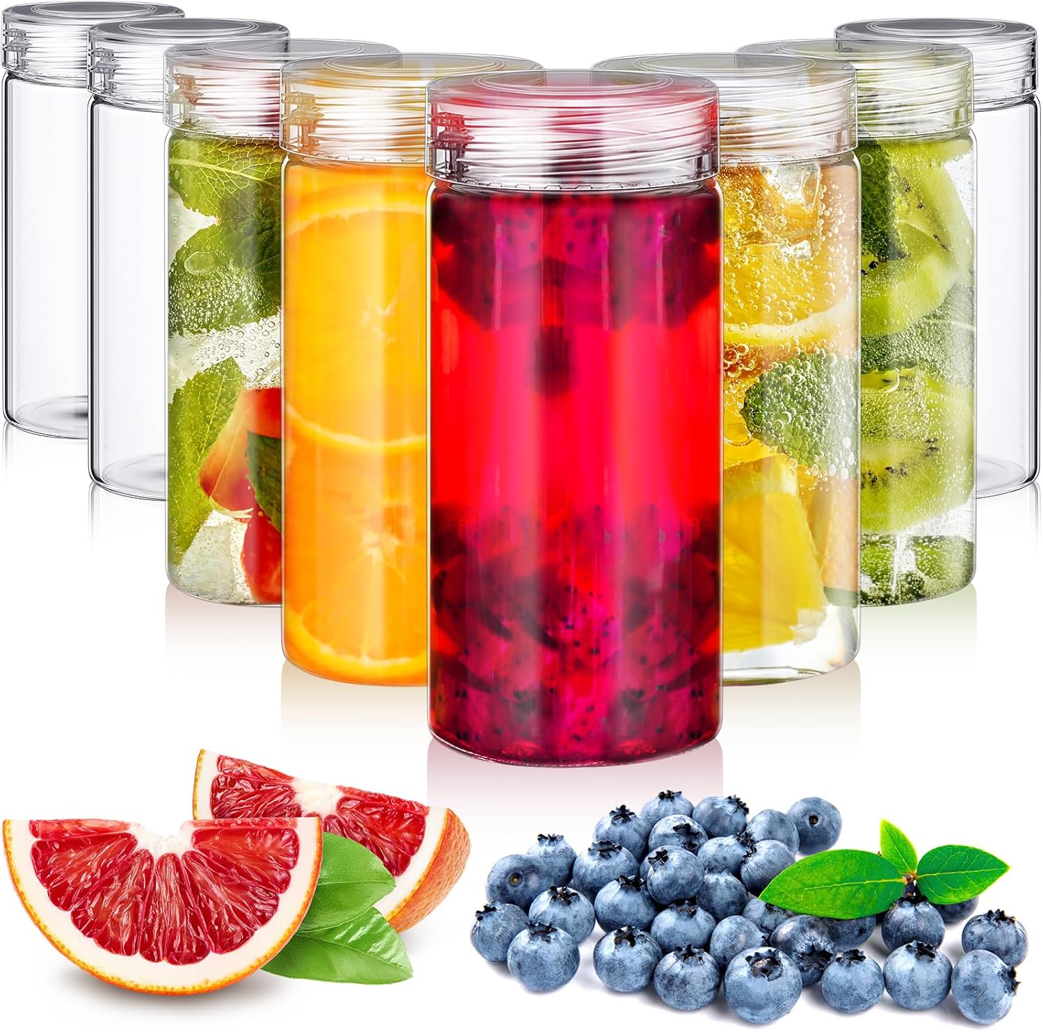 8 botellas de agua de vidrio de boca ancha con tapas, botellas de jugo reutilizables, recipientes de vidrio a prueba de fugas para líquidos, frascos