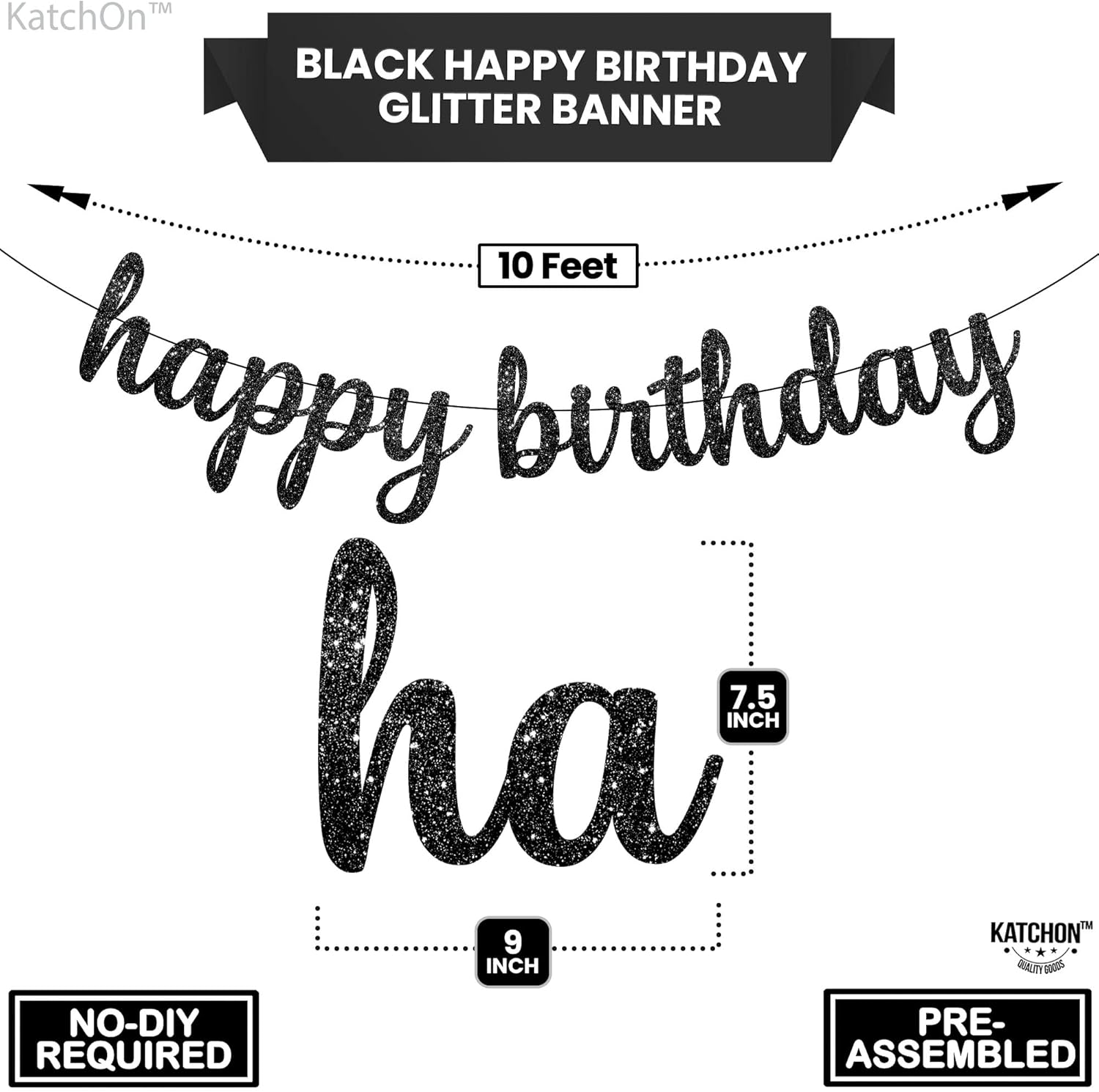 KatchOn Cartel de feliz cumpleaños negro con purpurina  10 pies, NO DIY  Cartel de cumpleaños negro  Decoraciones de cumpleaños negras  Cartel negro