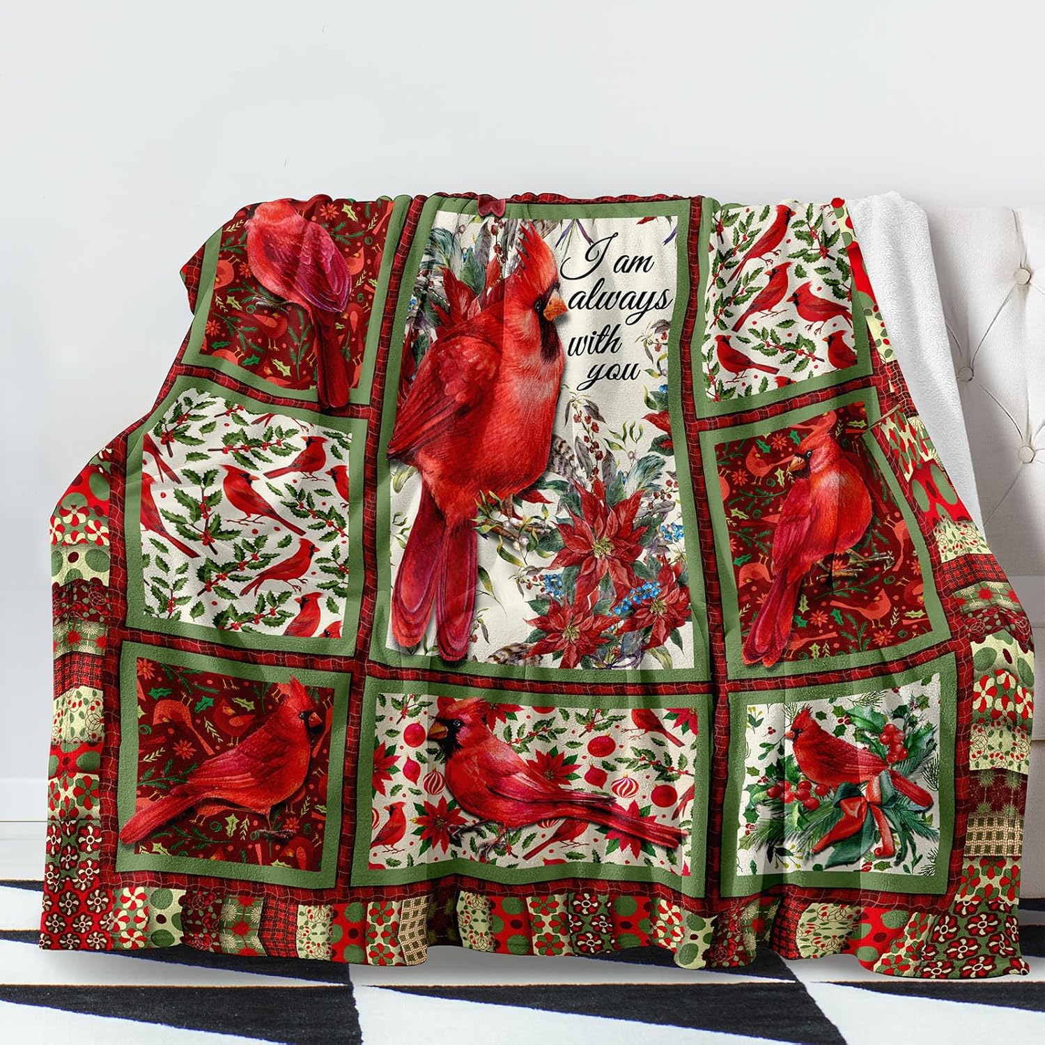 YAYAGo Manta de cardenales de pájaros rojos, manta de felpa para el día de San Valentín, Navidad, decoración suave de sofá, 50 x 60 pulgadas
