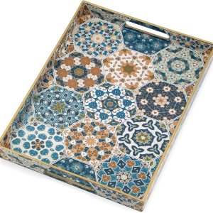 Cadroger Bandeja de mesa auxiliar para sala de estar, delicada bandeja para servir con asas, moderna bandeja otomana rectangular de plástico, Cadroger Bandeja de mesa auxiliar para sala de estar, delicada bandeja para servir con asas, moderna bandeja otomana rectangular de plástico,