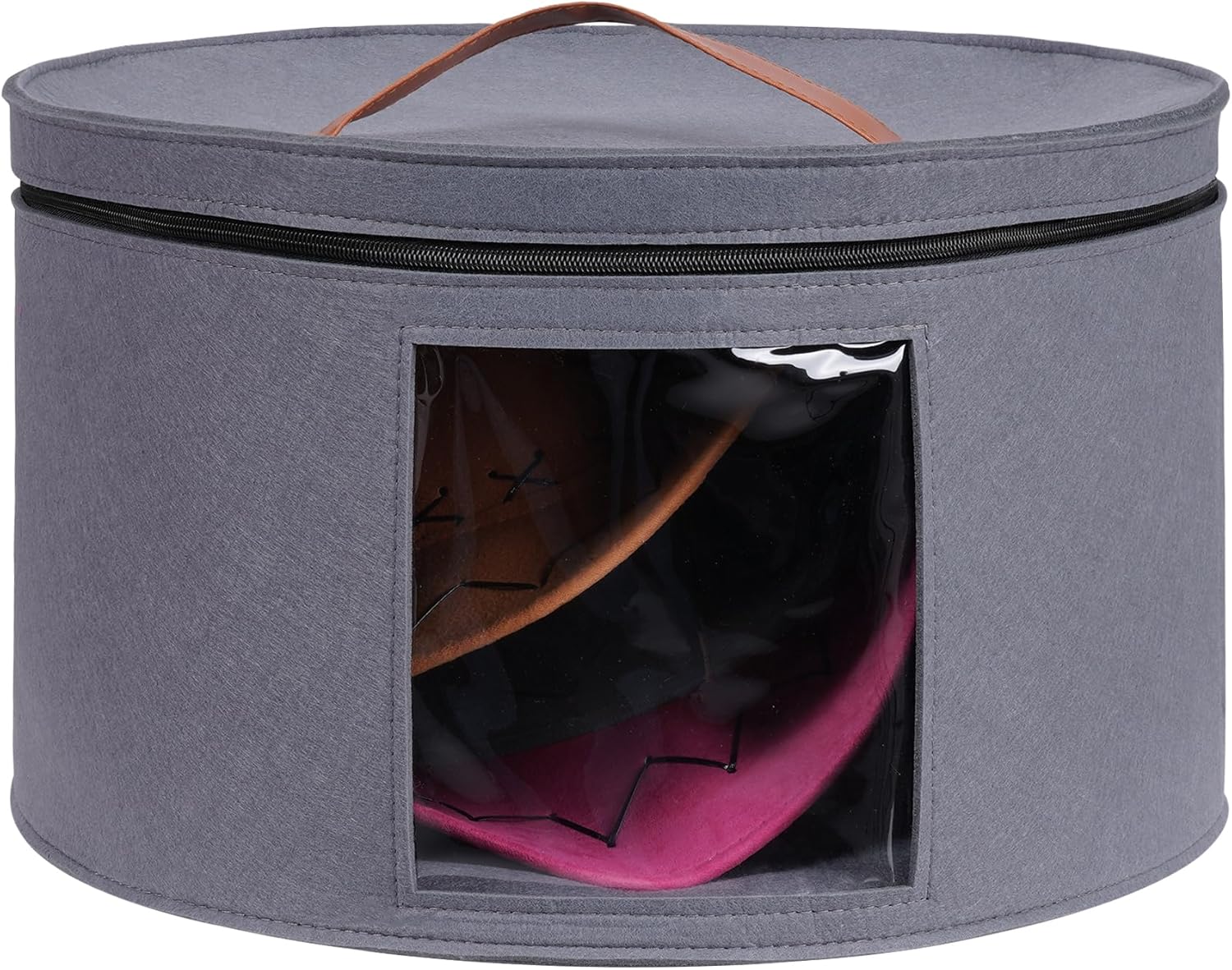 Caja de almacenamiento para sombreros de fieltro, caja de almacenamiento redonda para sombreros transparentes, 16.5 x 10 pulgadas, gran capacidad,