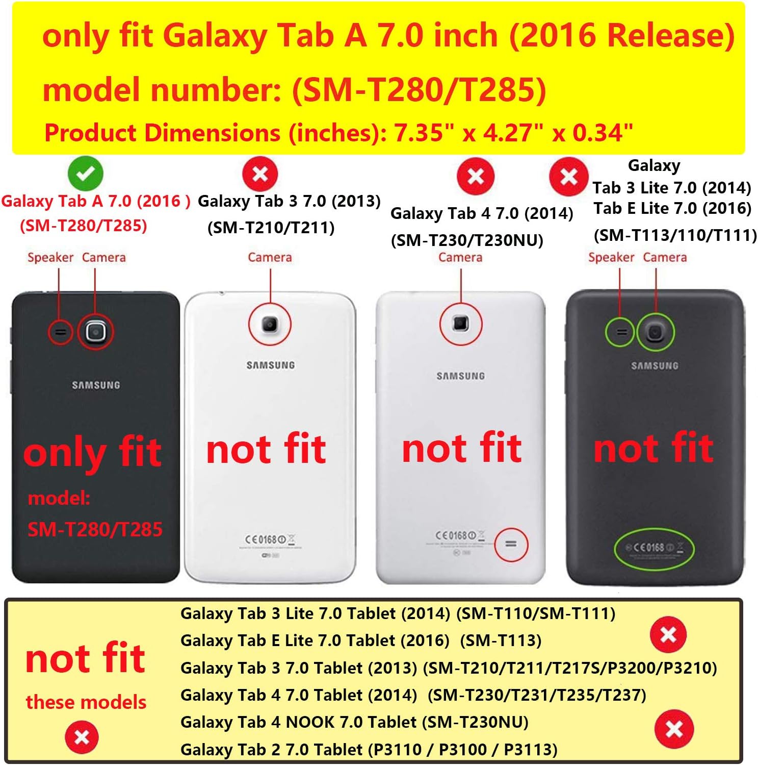 Funda para Samsung Galaxy Tab A 7.0 pulgadas Tablet 2016 Modelo (SM-T280T285) con soporte para lápiz ranuras para tarjetas, Slim PU cuero folio Flip