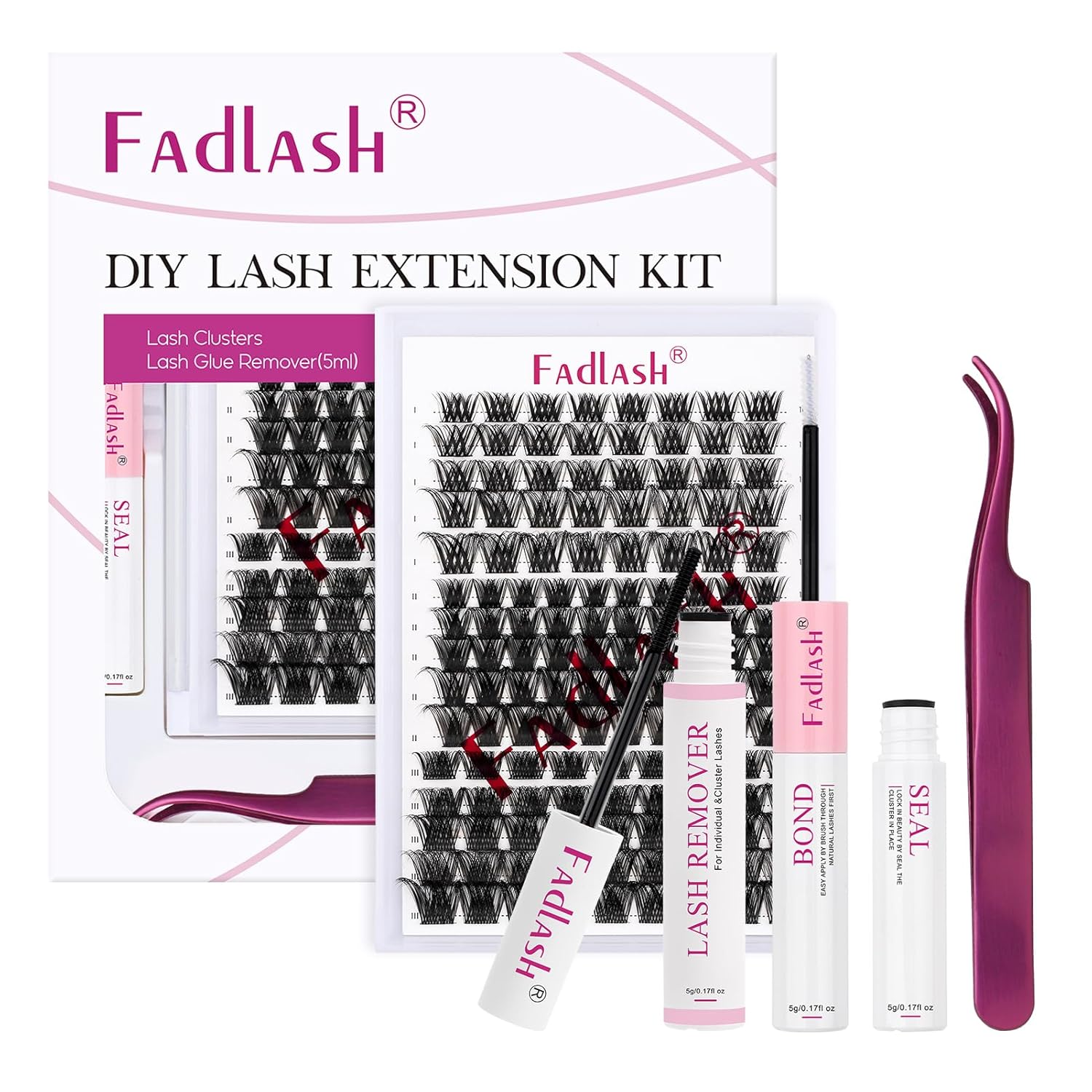 Kit de extensiones de pestañas para pegar y sellar, removedor de pegamento de pestañas con pinzas para bricolaje, kit de extensión de pestañas, kit