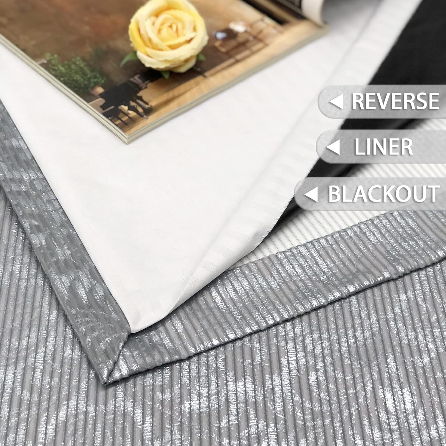 always4u Cortinas 100% opacas de terciopelo con estampado de lámina de damasco de 95 pulgadas de largo, 2 paneles de tratamiento metálico brillante