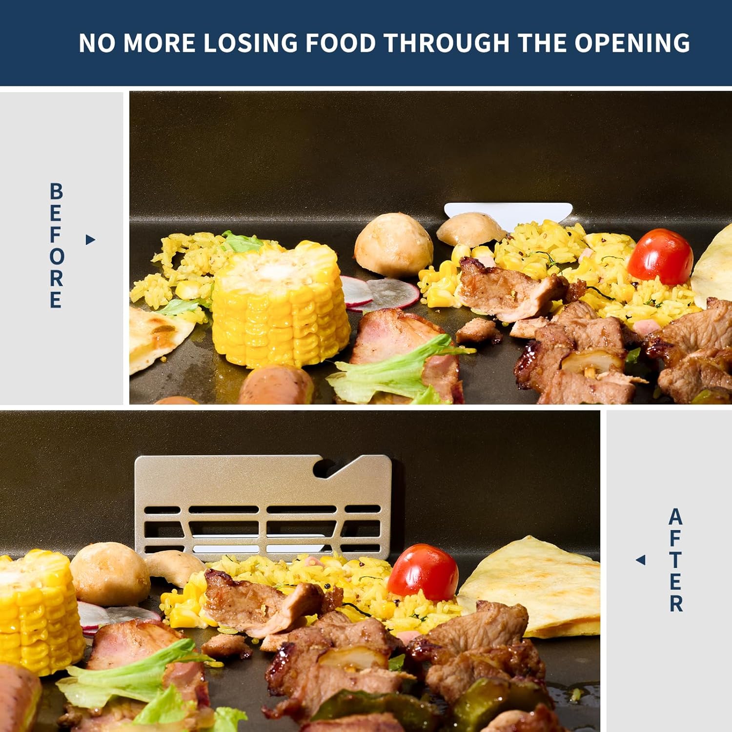 Puerta de grasa para parrillas Blackstone, malla de alimentos que bloquea la comida de caer en la trampa de grasa, accesorios de plancha compatibles