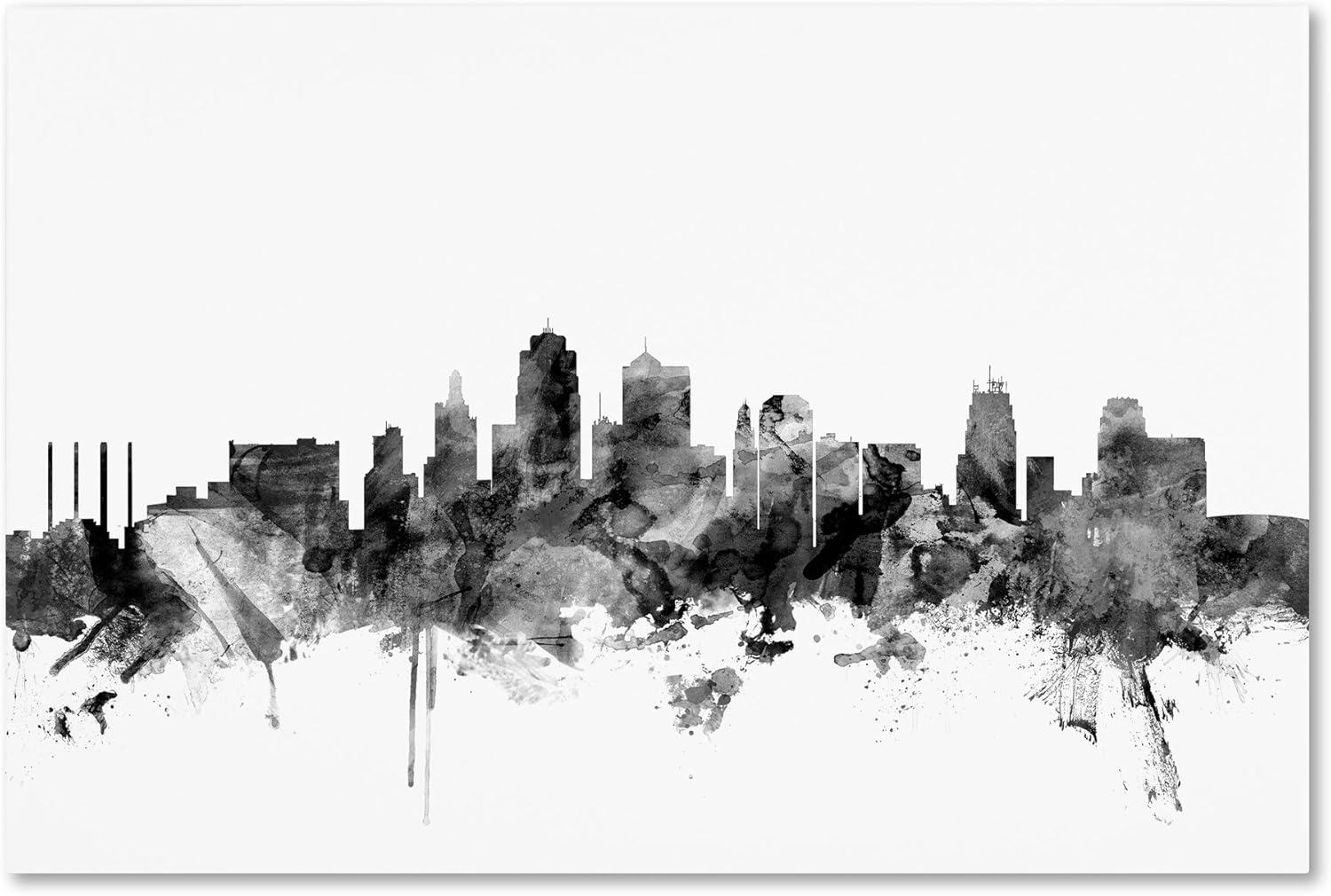 Lienzo decorativo para pared de Kansas City Skyline B&W de Michael Tompsett, 16 x 24 pulgadas