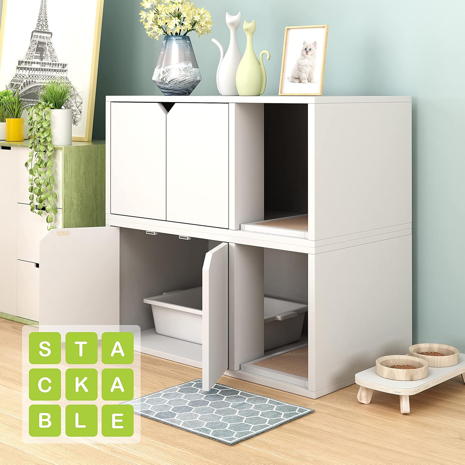 WAY BASICS Caja de arena para gatos Muebles ocultos (almohadilla de arañazos incluida)