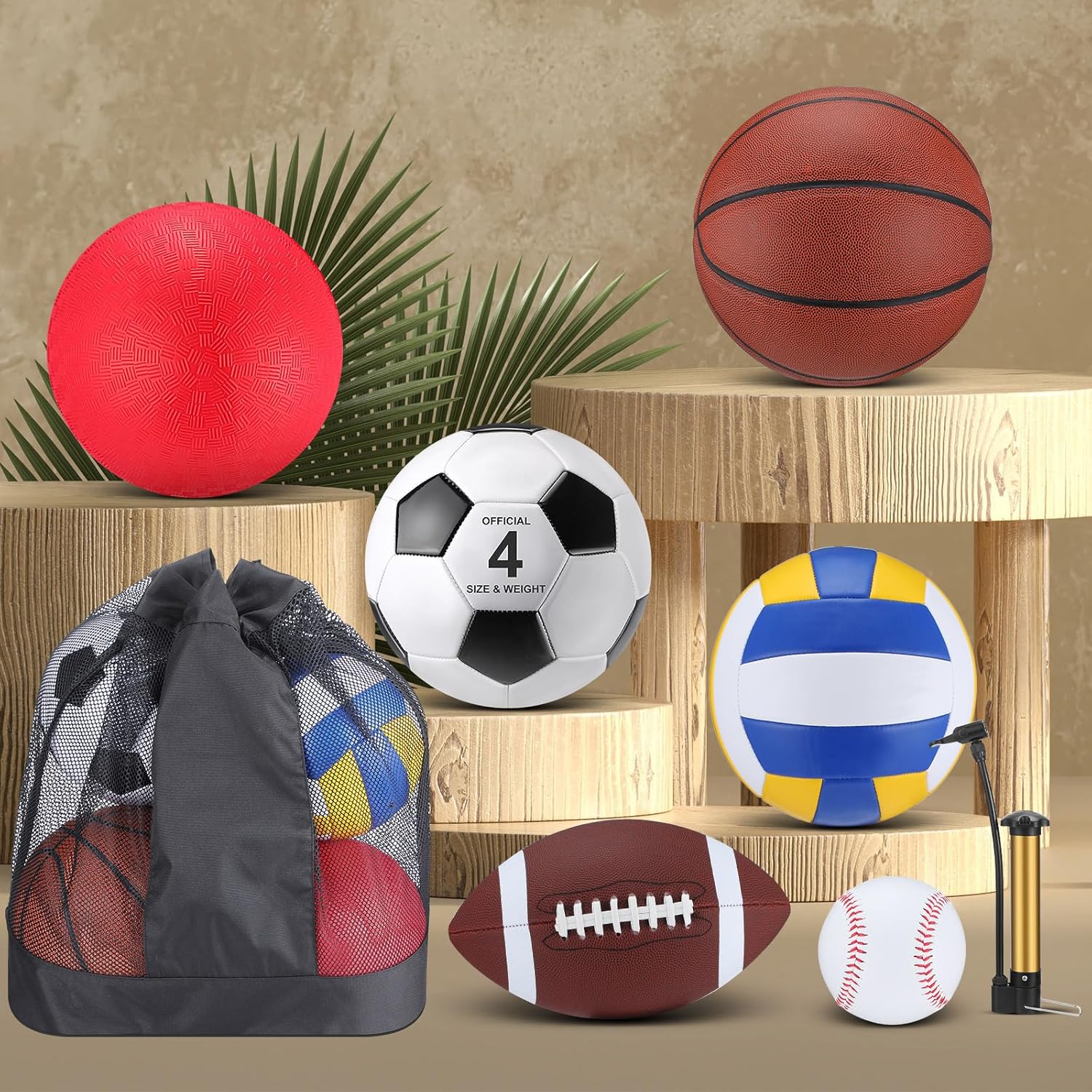 Juego de 18 pelotas deportivas para niños y adolescentes, tamaño oficial, baloncesto, fútbol, voleibol, fútbol, parque infantil, béisbol, equipo
