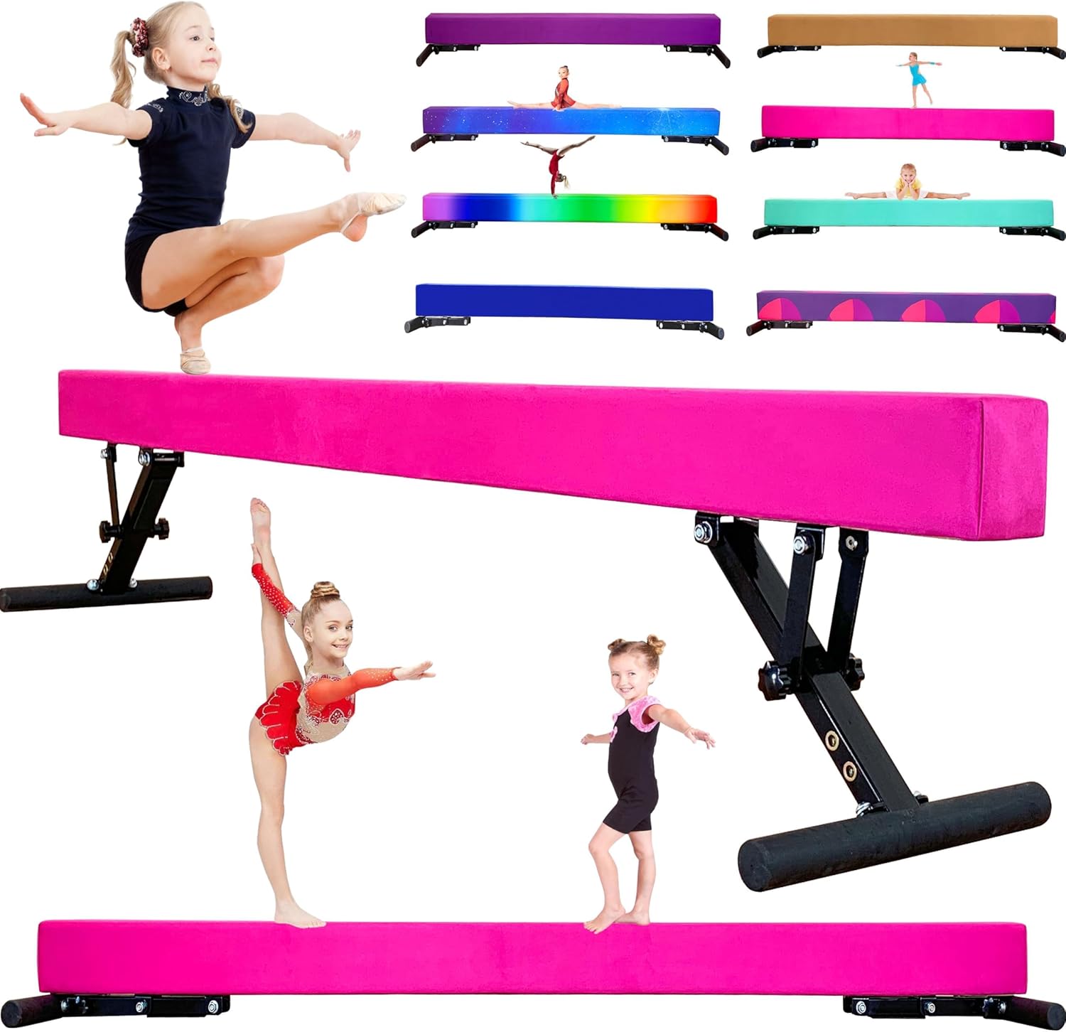 Viga de equilibrio ajustable de 8 pies de altura ajustable para niños y adolescentes de todos los niveles de gimnasia, equipo de gimnasia para