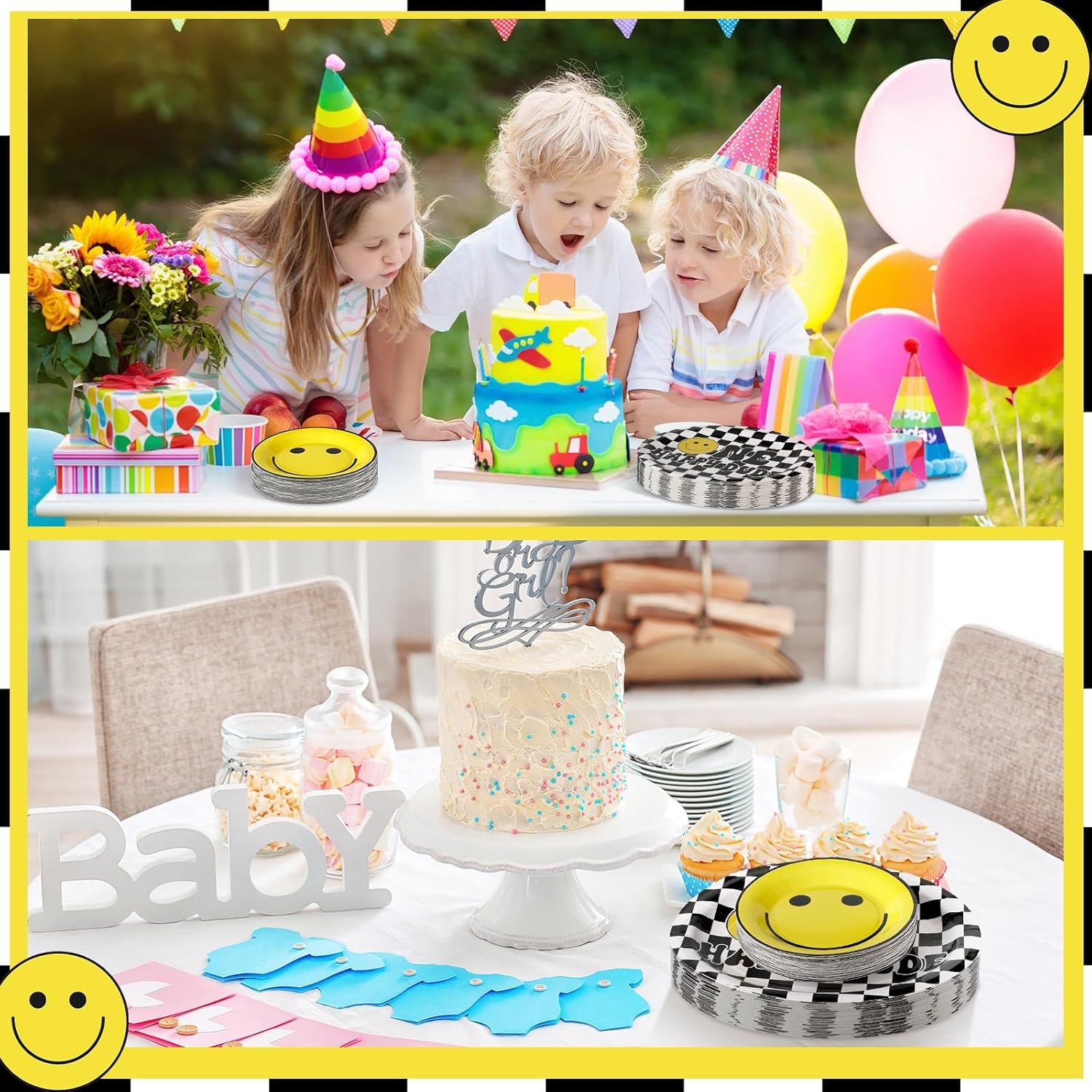 100 piezas de decoración de cumpleaños de One Happy Dude Smile, suministros de fiesta desechables de 10 x 12 pulgadas, platos de One Happy Dude con